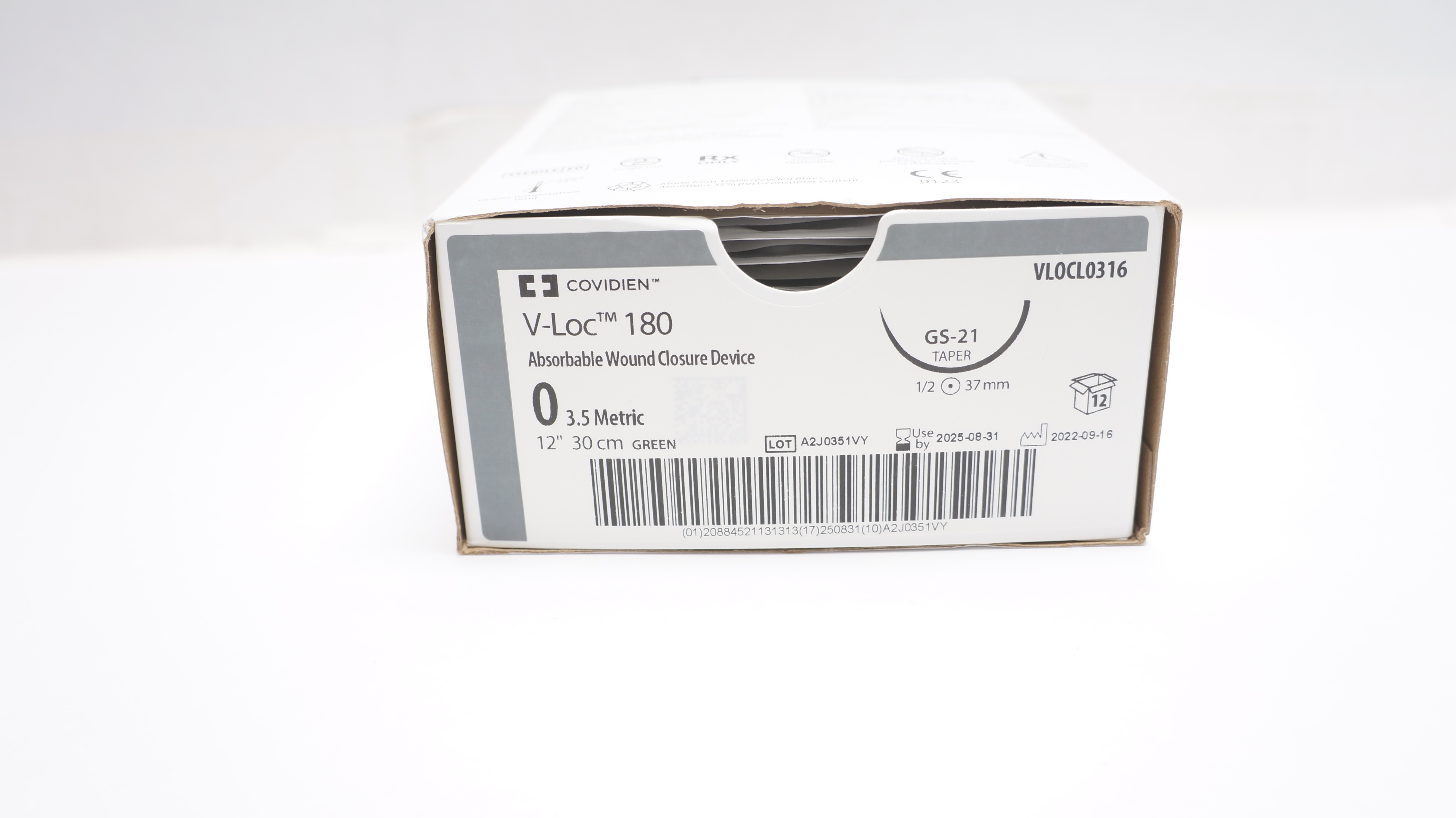Covidien VLOCL0316 0 V-Loc 180 Wound Closure,GS-21,1/2 37mm,12inch - Box of 12