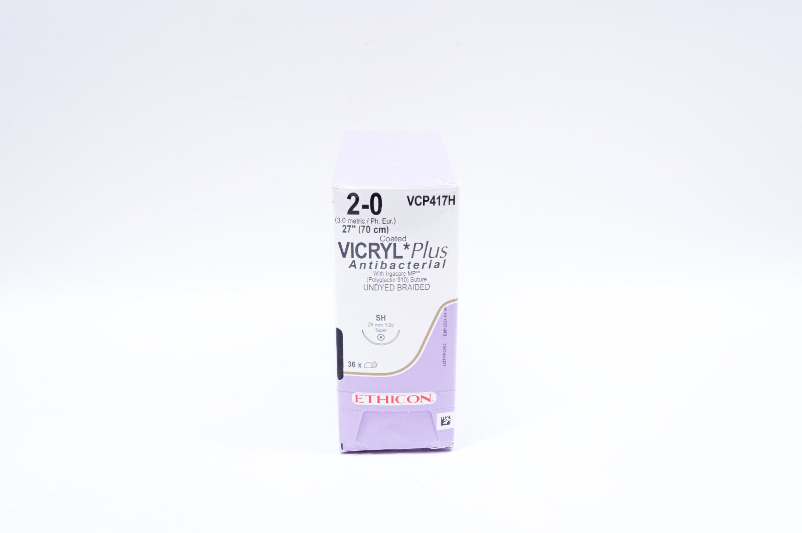 Ethicon VCP417H 2-0 Vicryl, SH, 26mm 1/2c Taper, 27inch - Box of 36