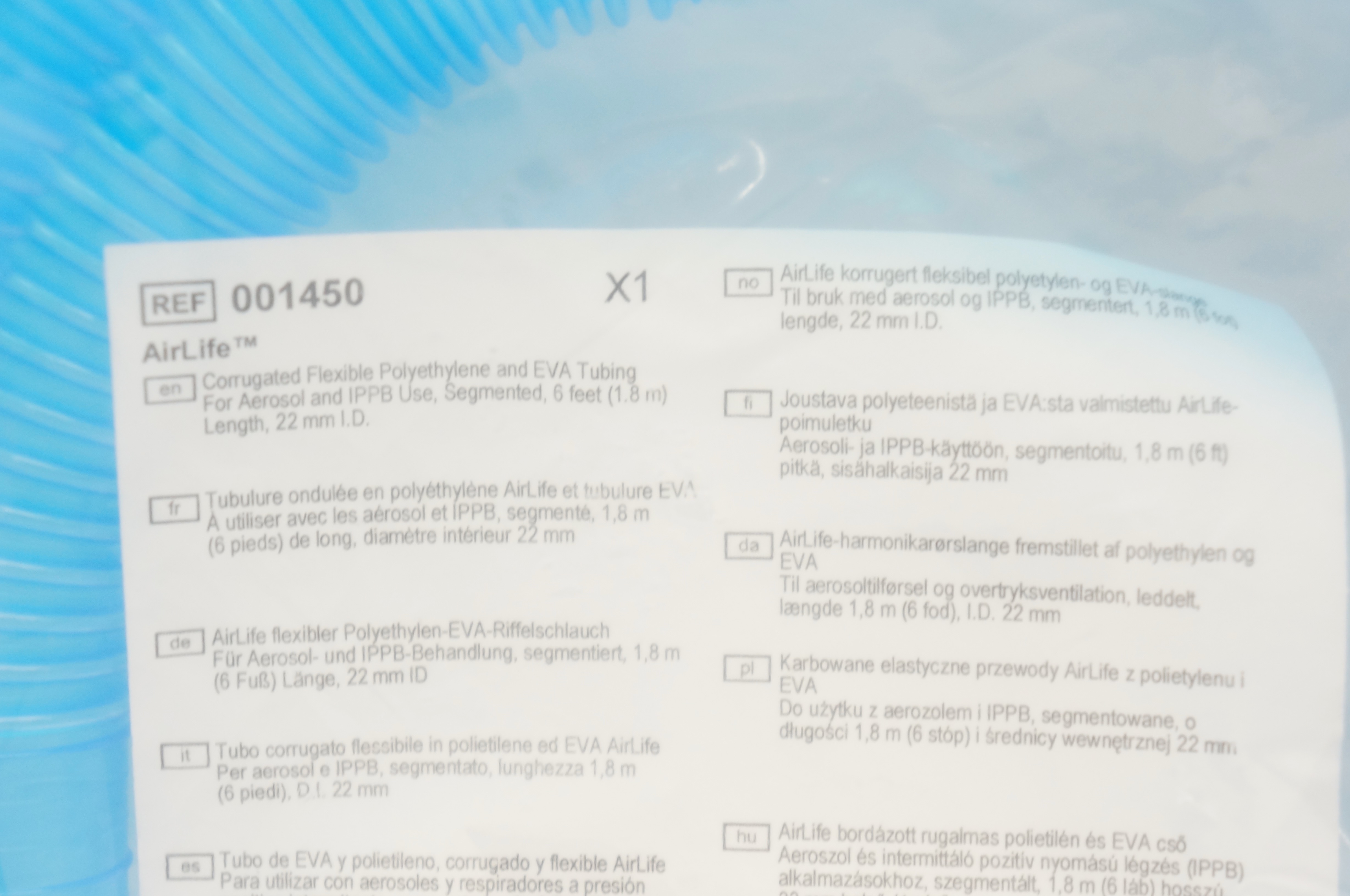 Vyaire 001450 AirLife Corrugated Flexible Polyethylene & EVA Tubing 6Ft x 22mm