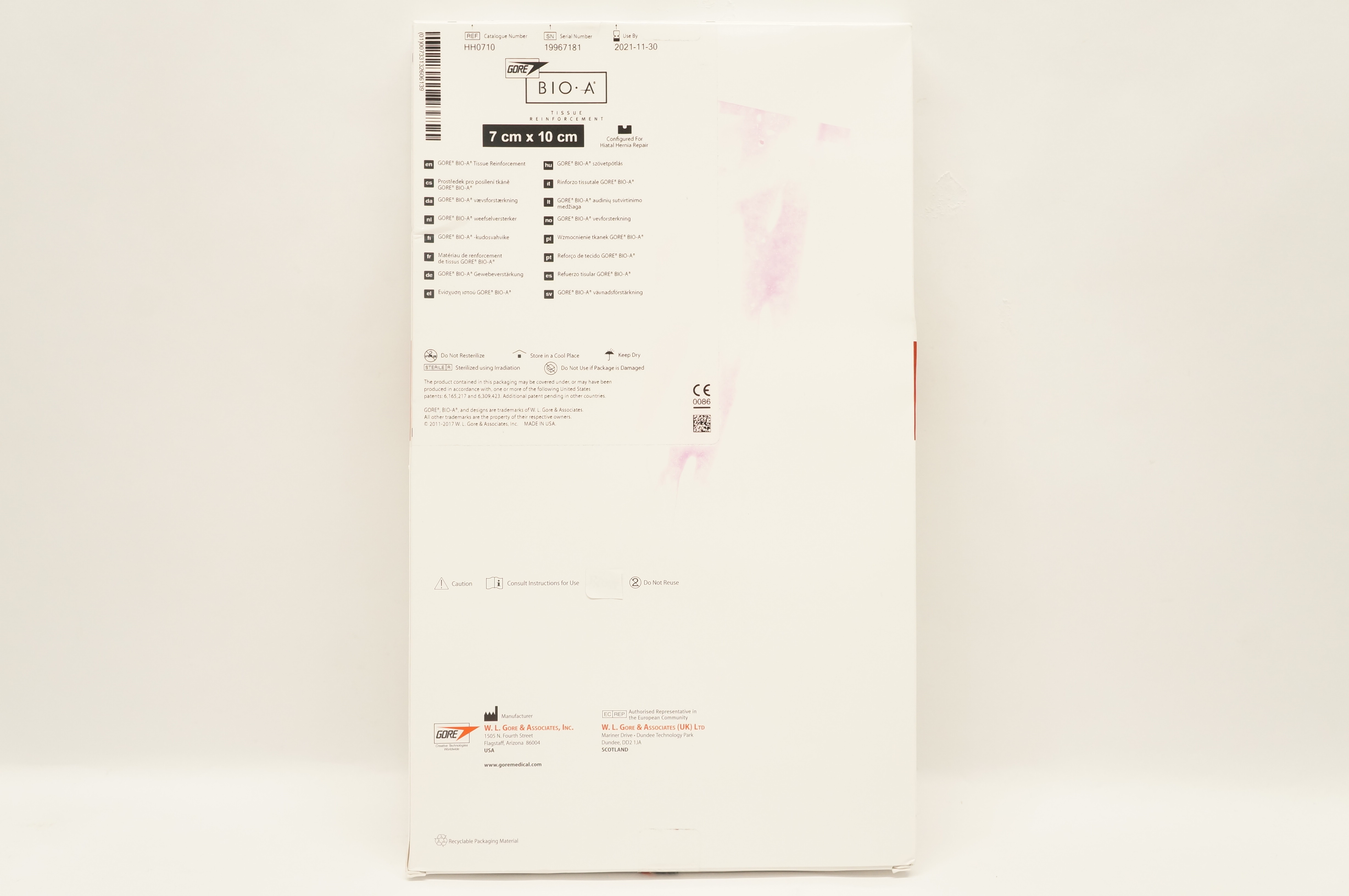 Gore HH0710 BIO-A Tissue Reinforcement 7cm x 10cm (x)