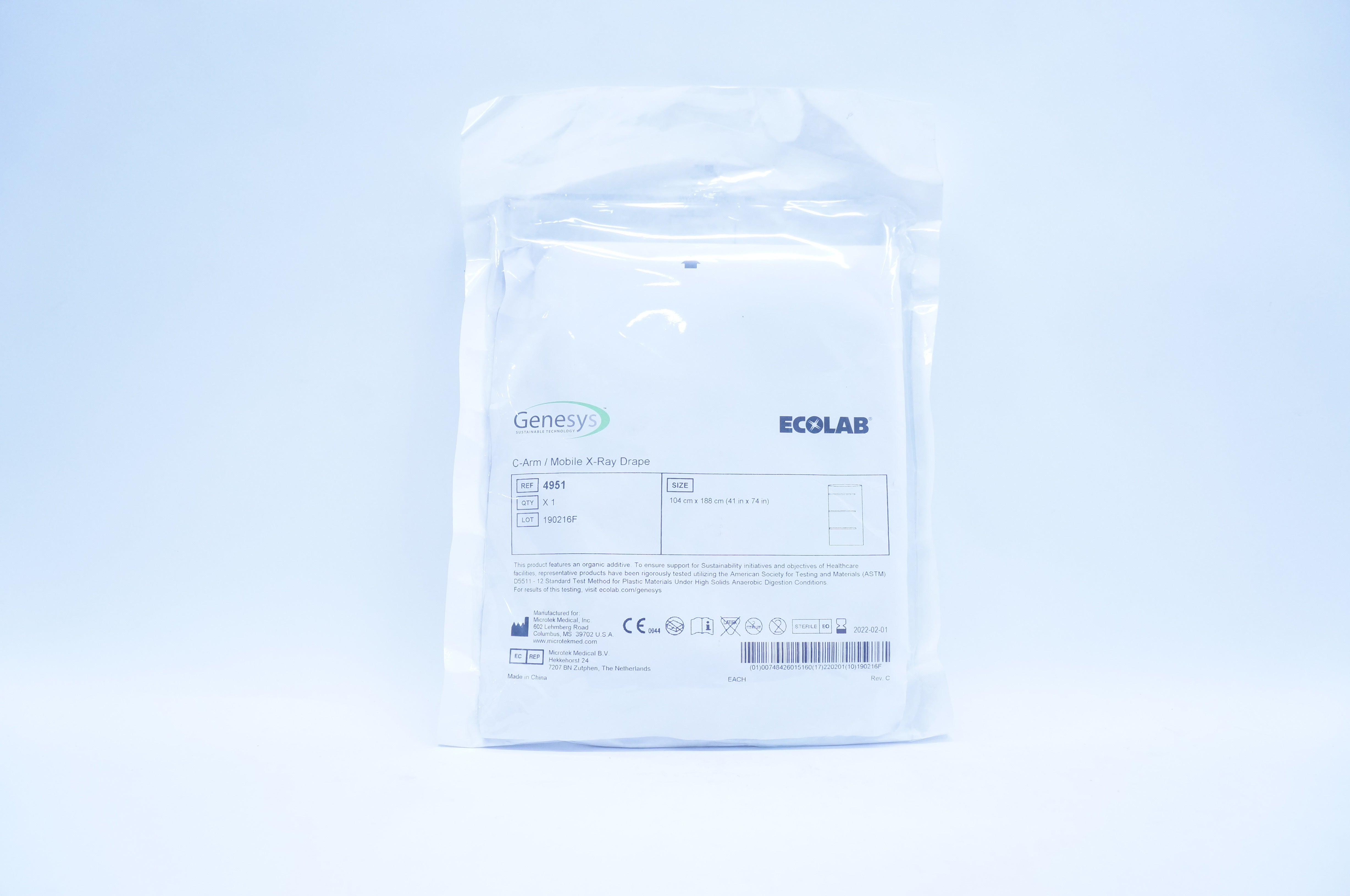 Genesys 4951 Ecolab C-Arm / Mobile X-Ray Drape 41inch x 74inch