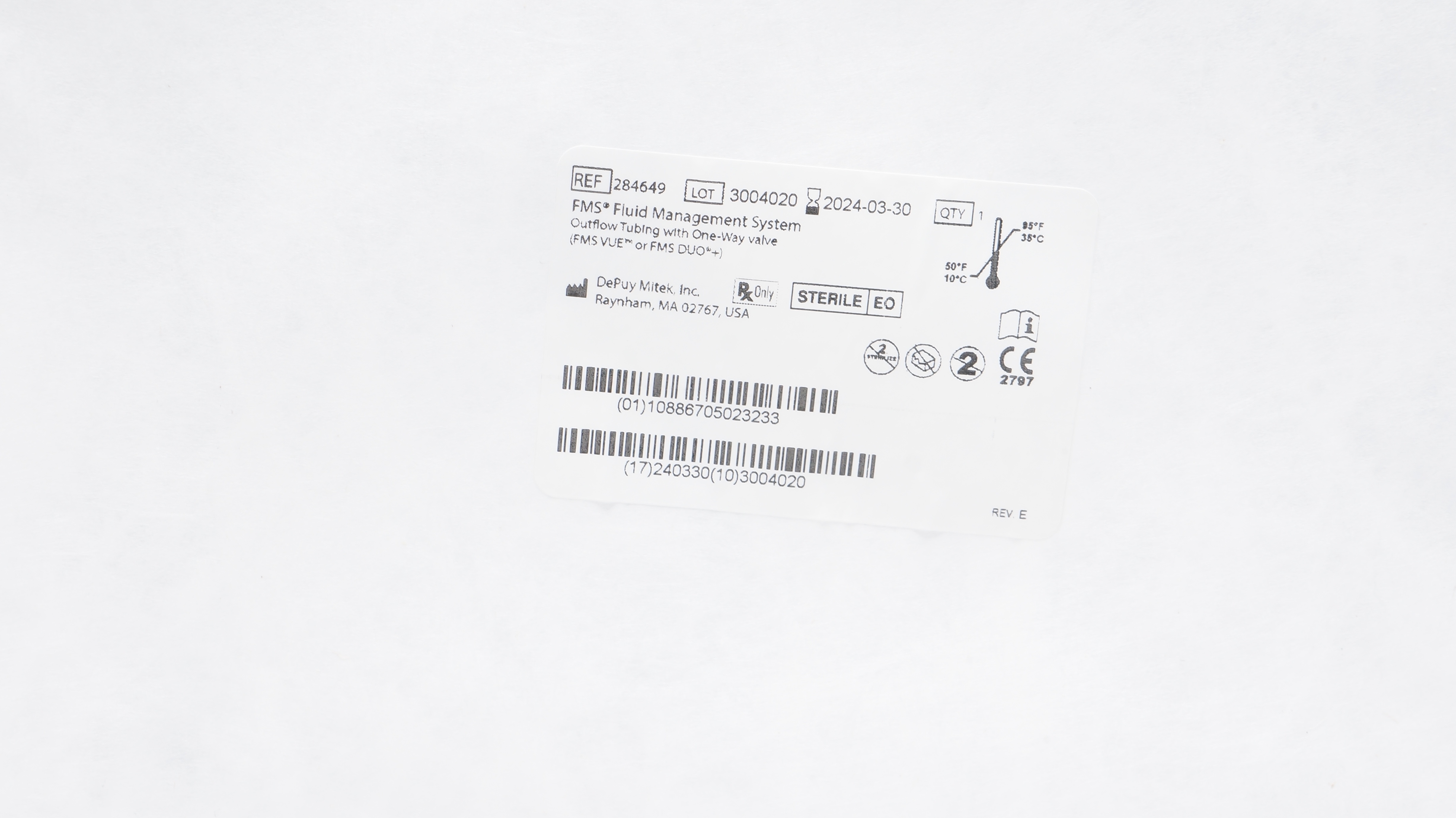 DePuy 284649 Fluid Management System Outflow Tubing With One-Way Valve (x)