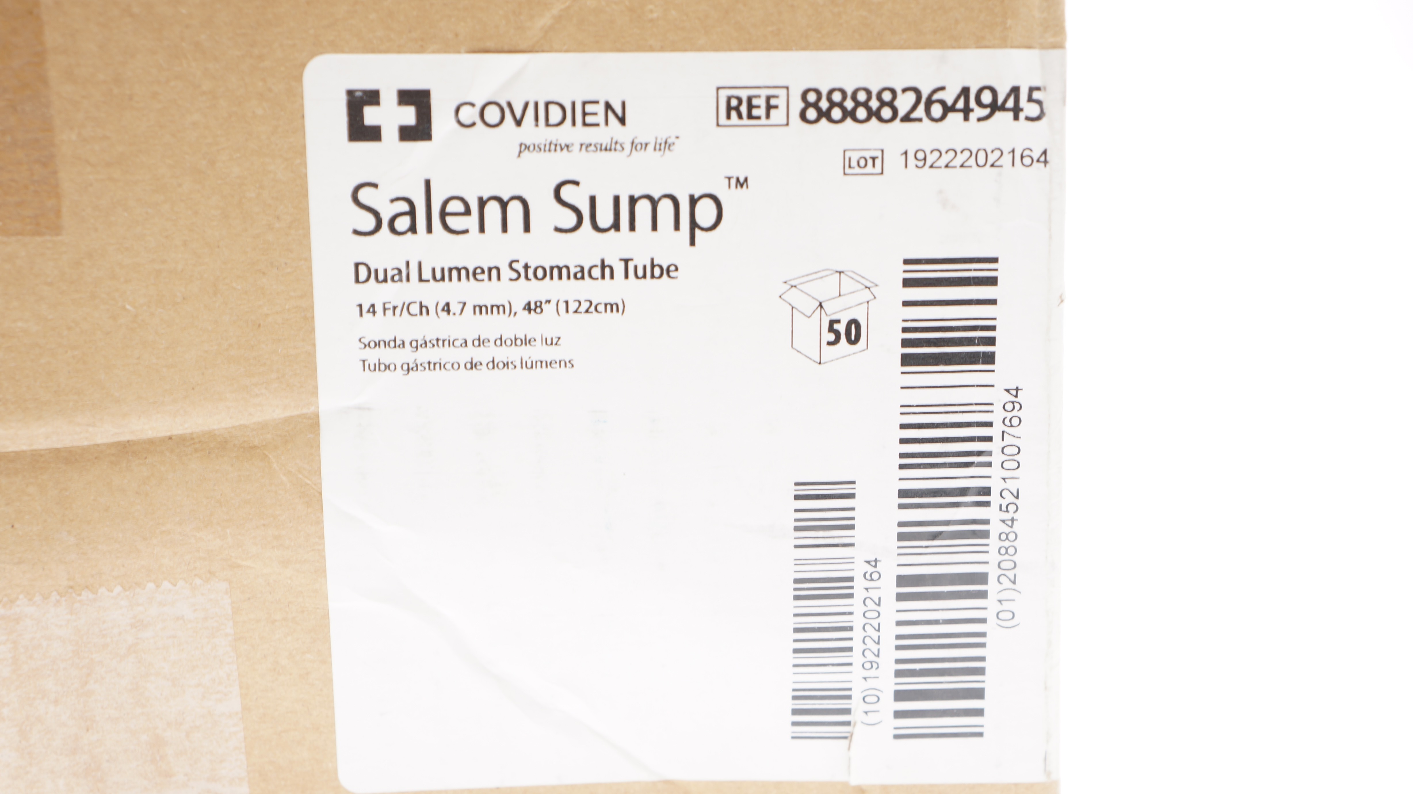 Covidien 8888264945 Salem Sump Stomach Tube 14FR/Ch x 48inch - Box of 50