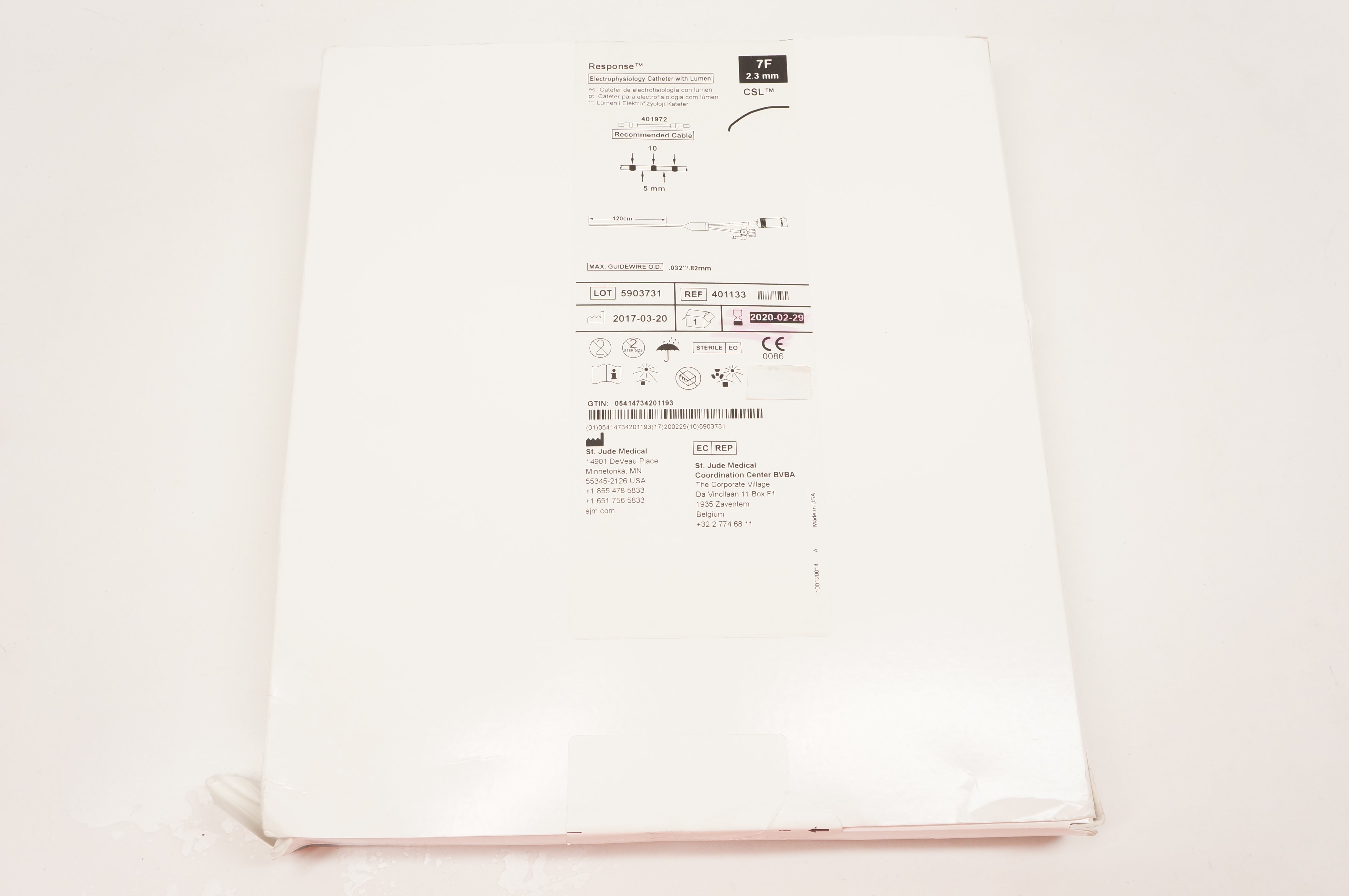 St. Jude Medical 401133 Response Electrophysiology Cath. with Lumen 7F, CSL (x)