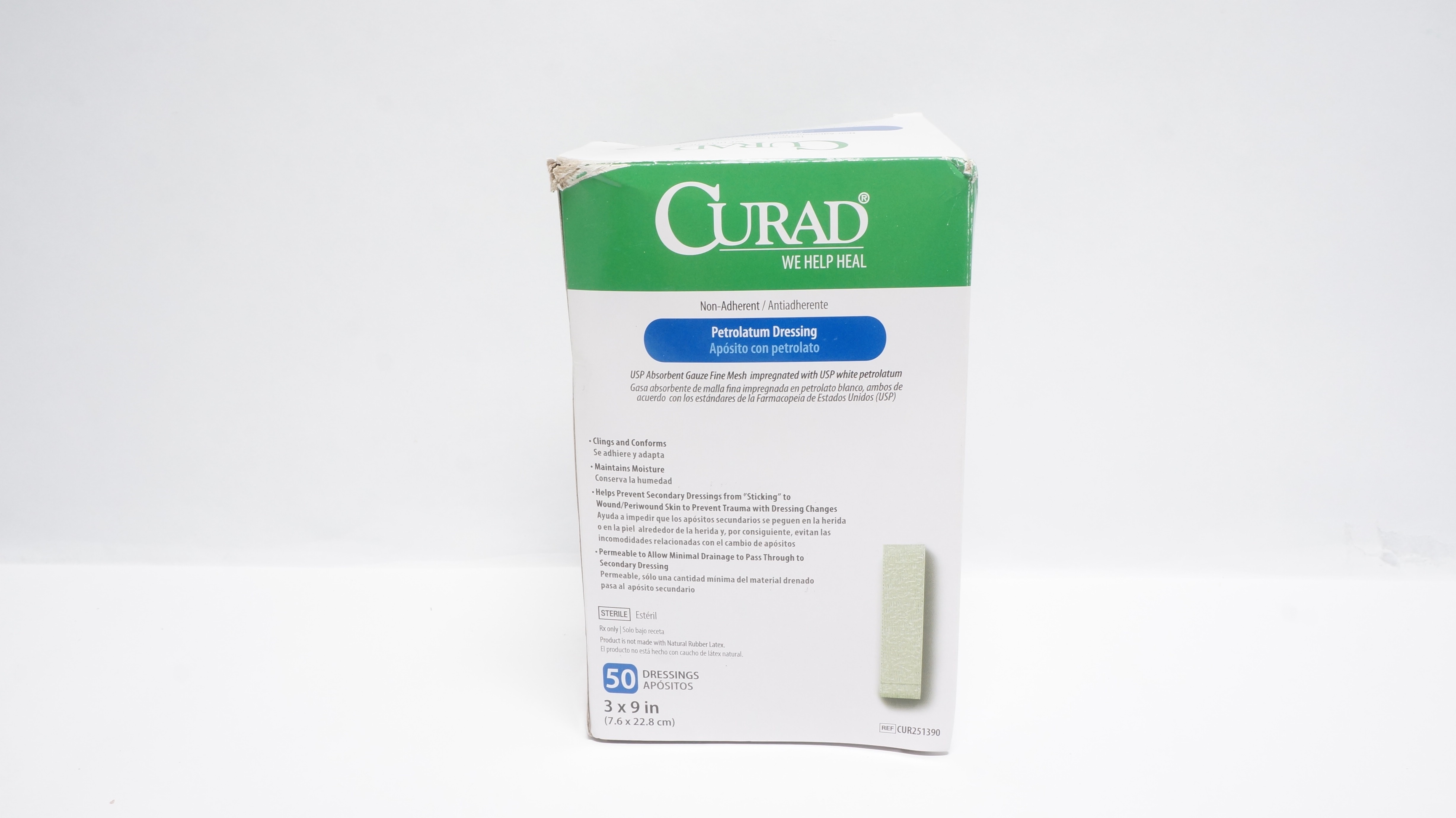 Medline CUR251390 Curad Non-Adherent Petrolatum Dressing 3 x 9inch(x) -Box of 50