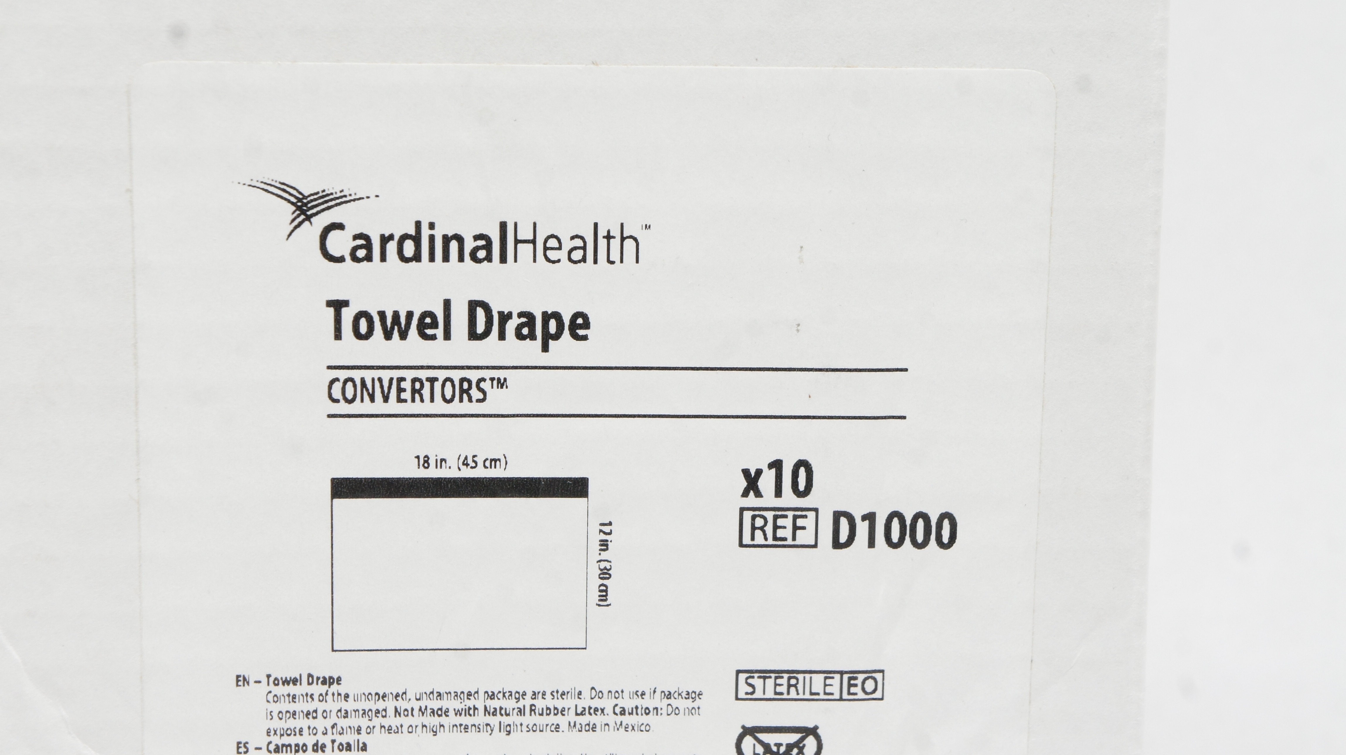 Cardinal Health D1000 Convertors Towel Drape 18Inch x 12Inch - Box of 10