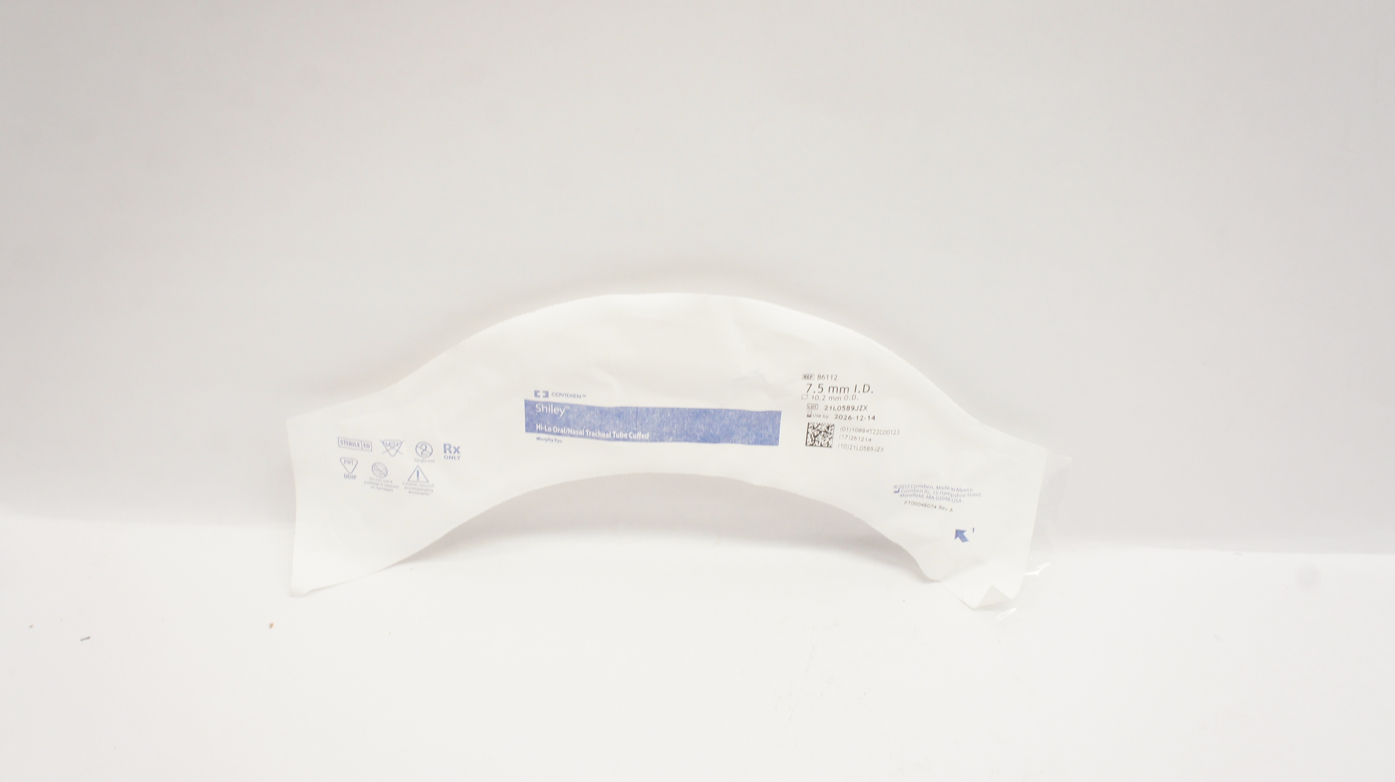 Covidien 86112 Shiley Hi-Lo Oral/Nasal Tracheal Tube Cuffed 7.5mm ID x 10.2mm OD