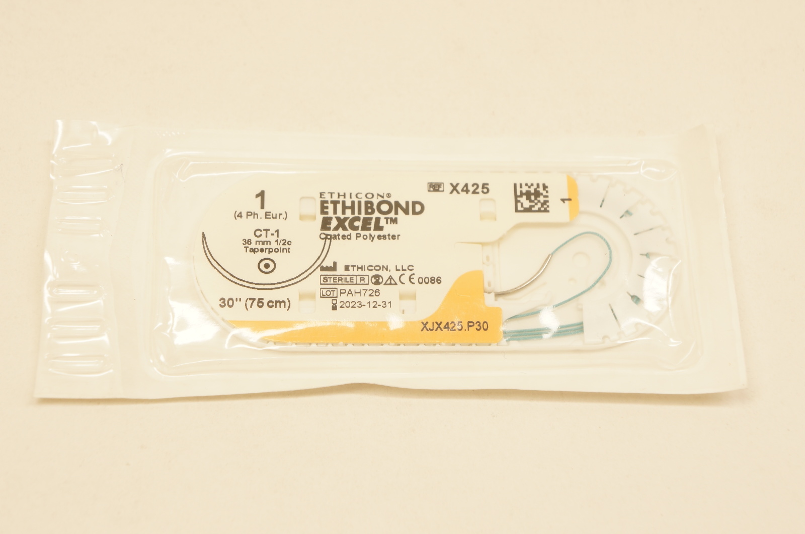 Ethicon X425 1 ETHIBOND EXCEL, CT-1, 36mm 1/2c Taperpoint, 30inch
