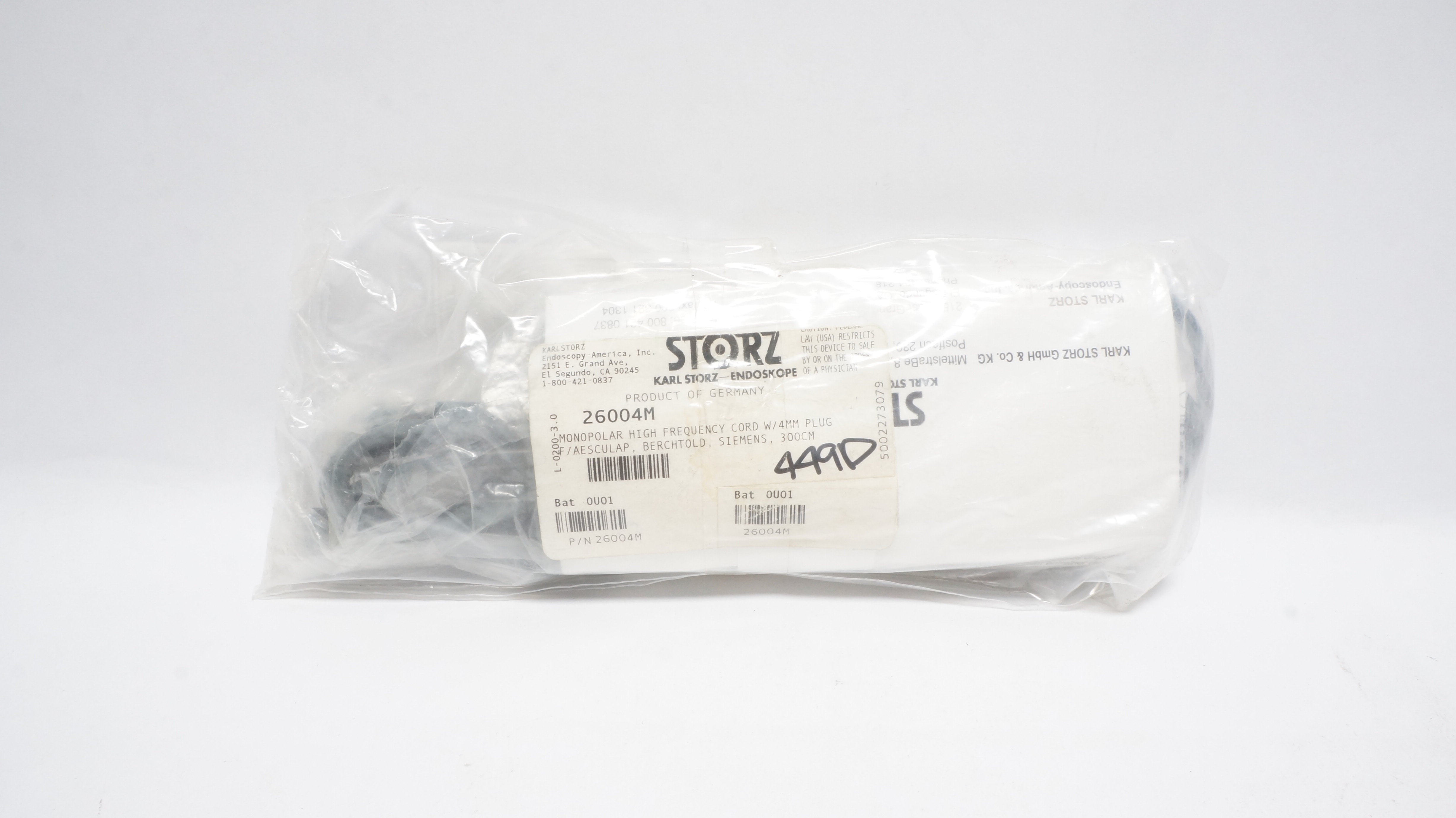 Karl Storz Endoscopy 26004M Monopolar High Frequency Cord & Accessories