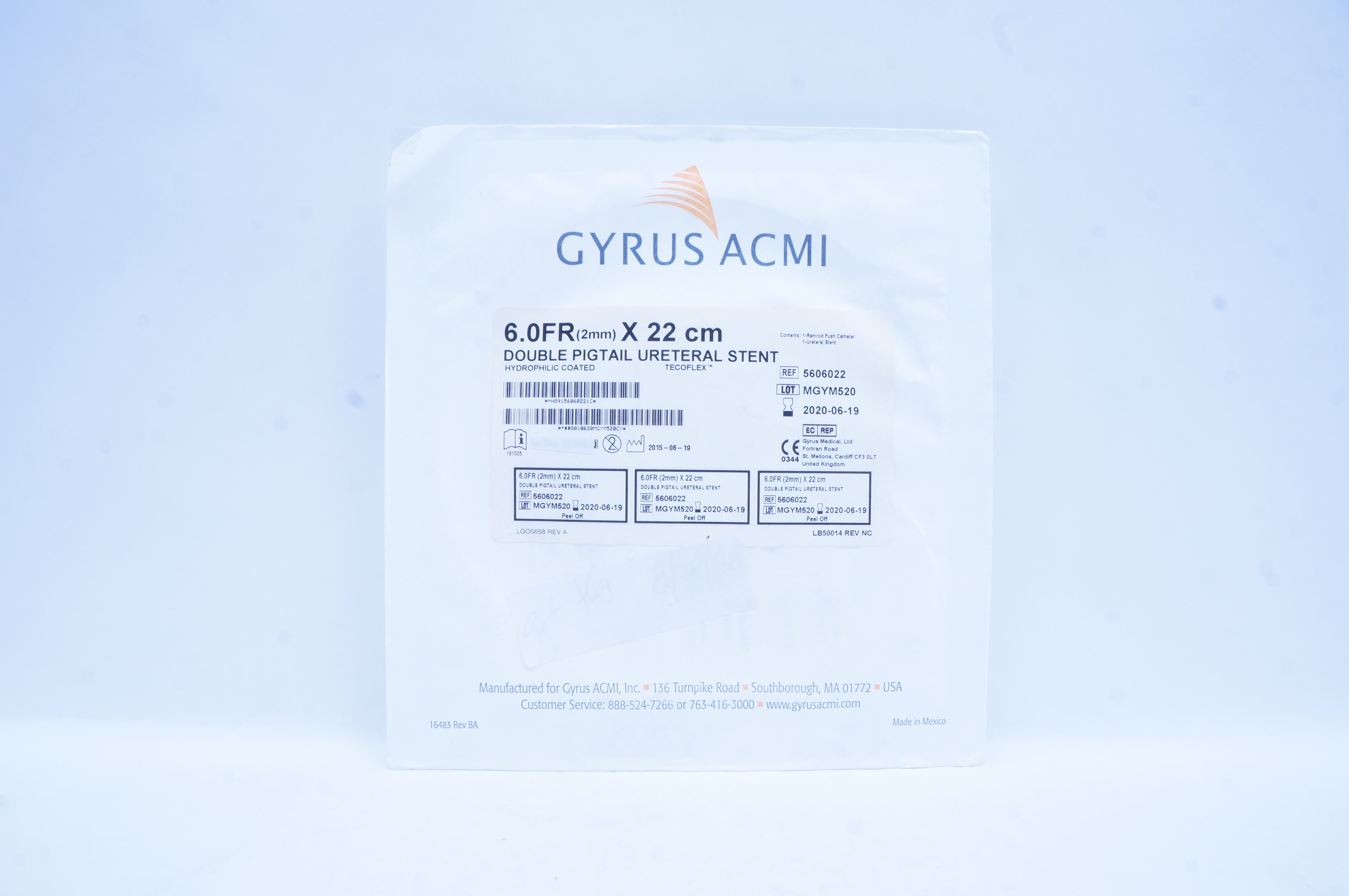 Gyrus ACMI 5606022 Double Pigtail Ureteral Stnt. 6.0Fr x 22cm (x)