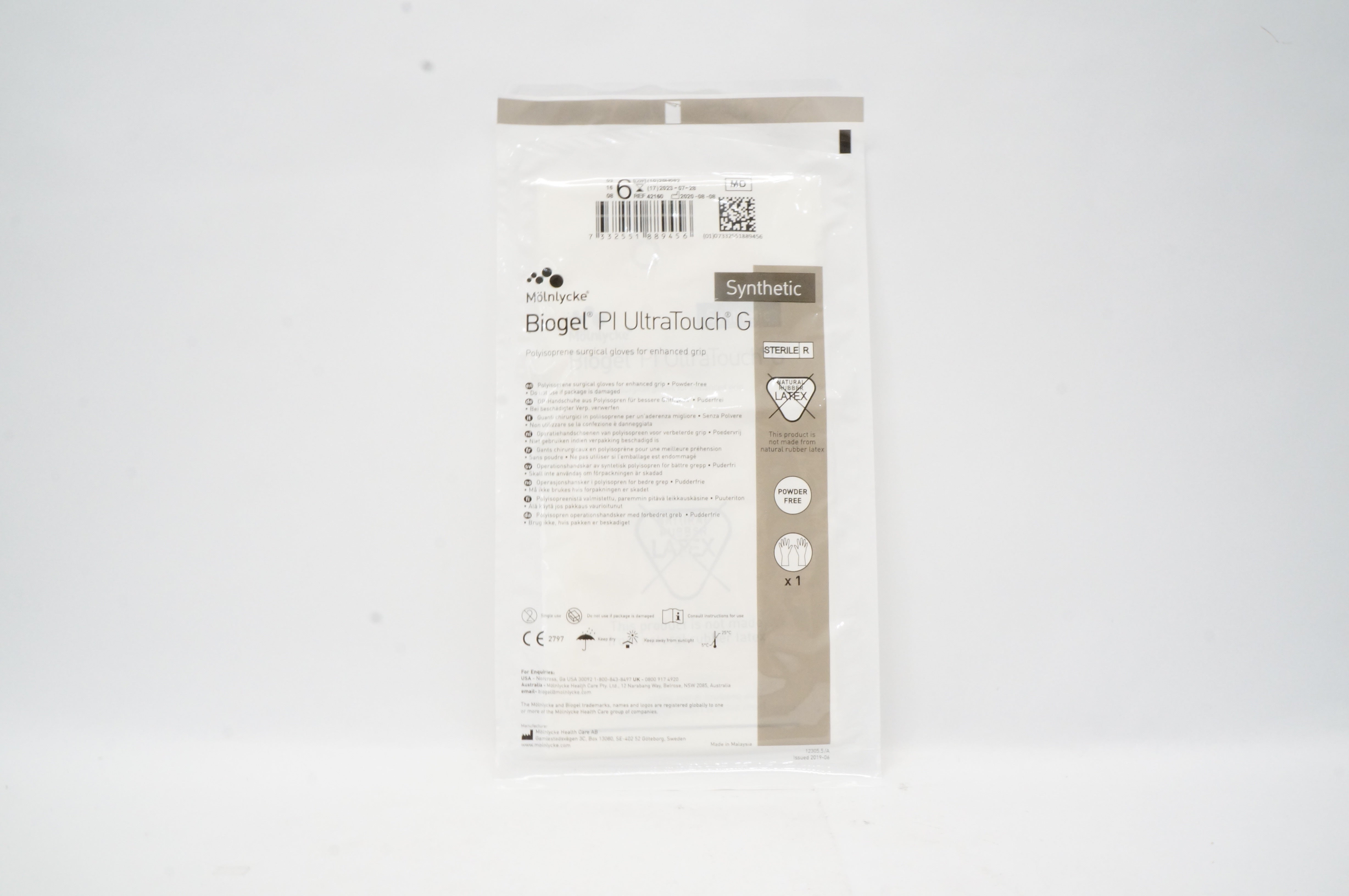 Molnlycke Healthcare 42160 Biogel Pl UltraTouch G Synthetic Surgical Gloves  6