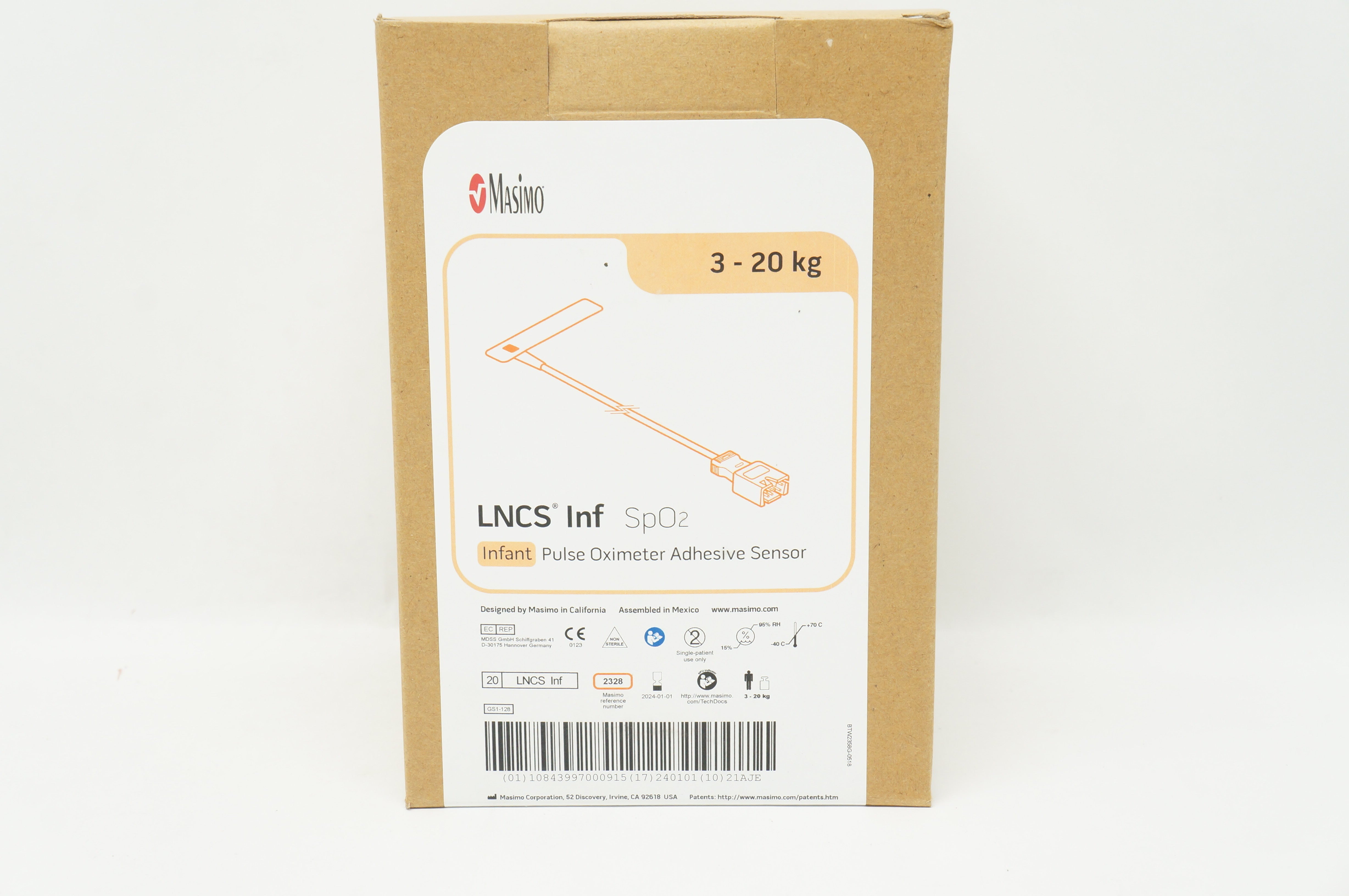 MasimoSet 2328 LNCS Infant SpO2 Pulse Oximeter Adhesive Sensor, 3-20kg-Box of 20