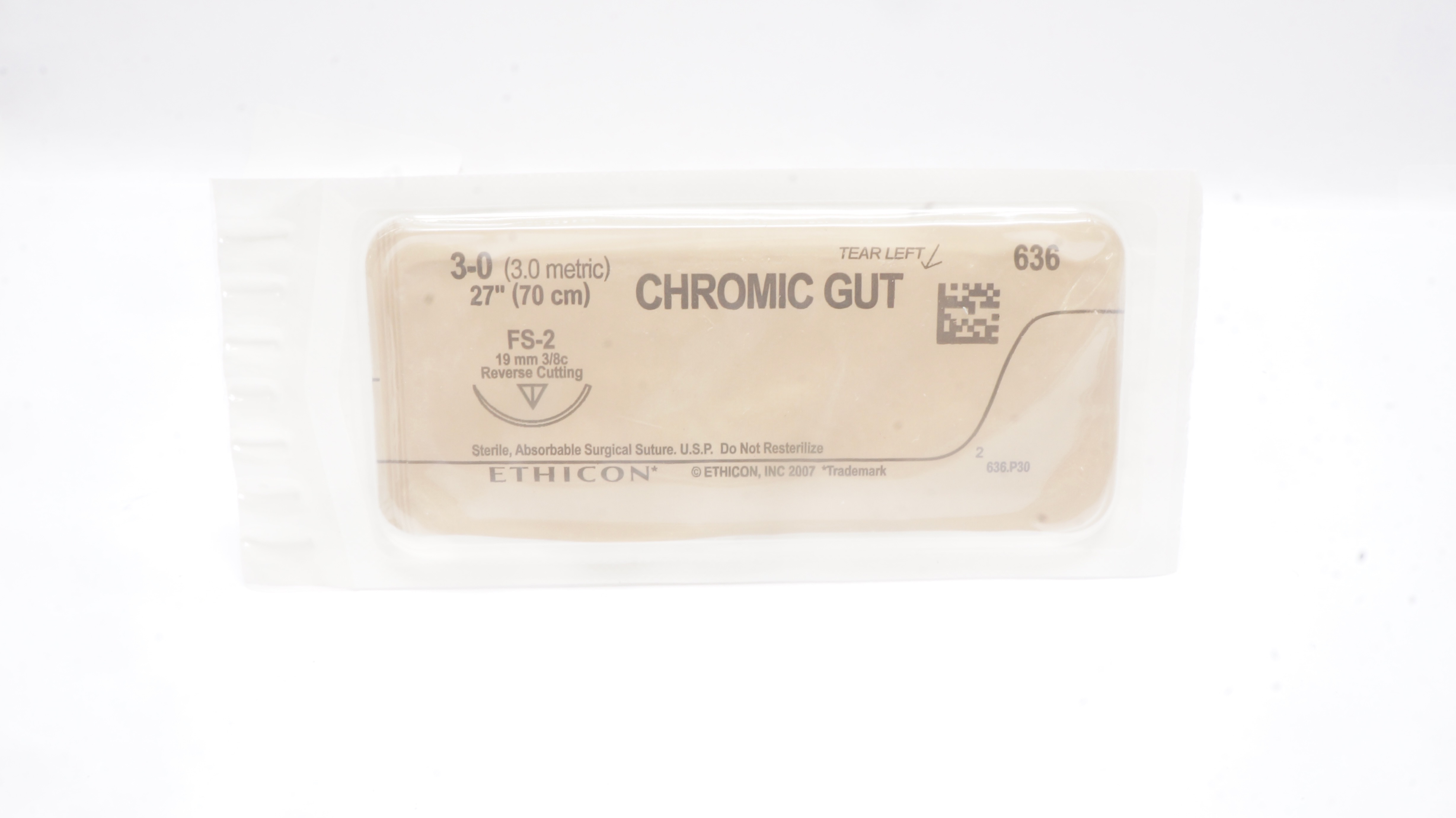 Ethicon 636 3-0 CHROMIC GUT, FS-2, 19mm 3/8c Reverse Cutting, 27inch (x)