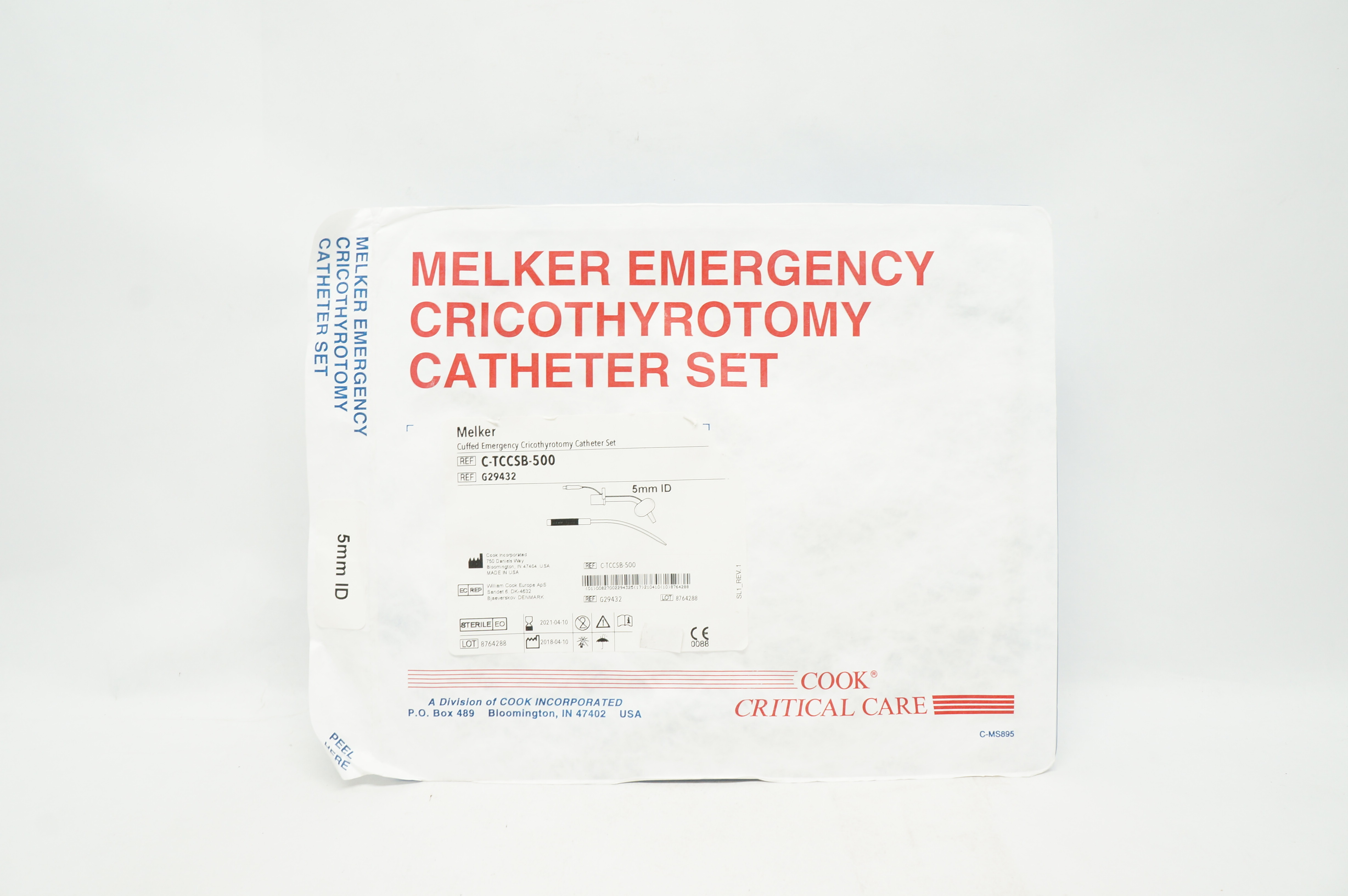 Cook Medical G29432 Melker Emergency Cricothyrotomy Cath. Set 5 mm ID (x)
