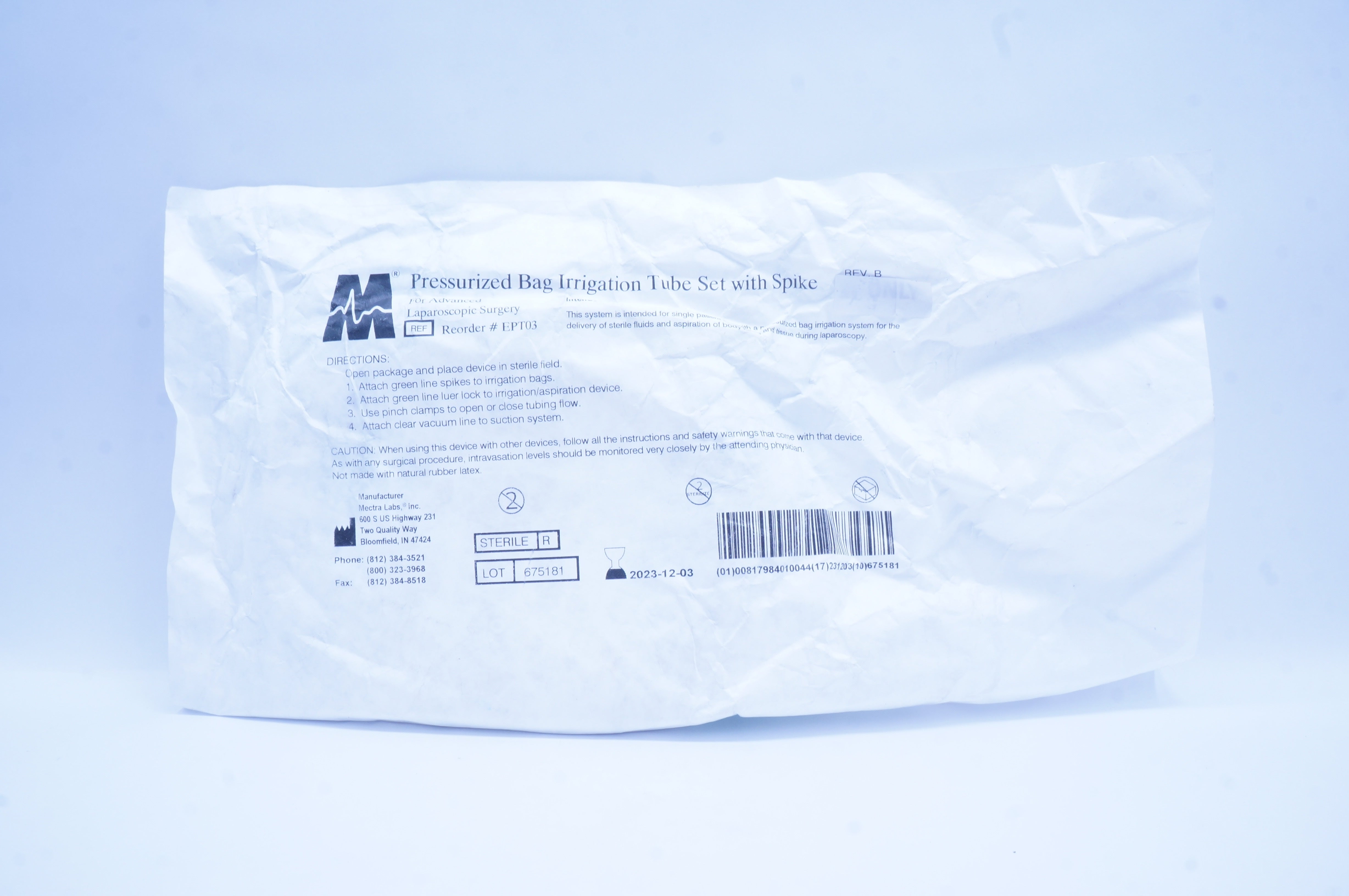 Mecta Labs EPT03 Pressurized Bag Irrgation Tube Set with Spike