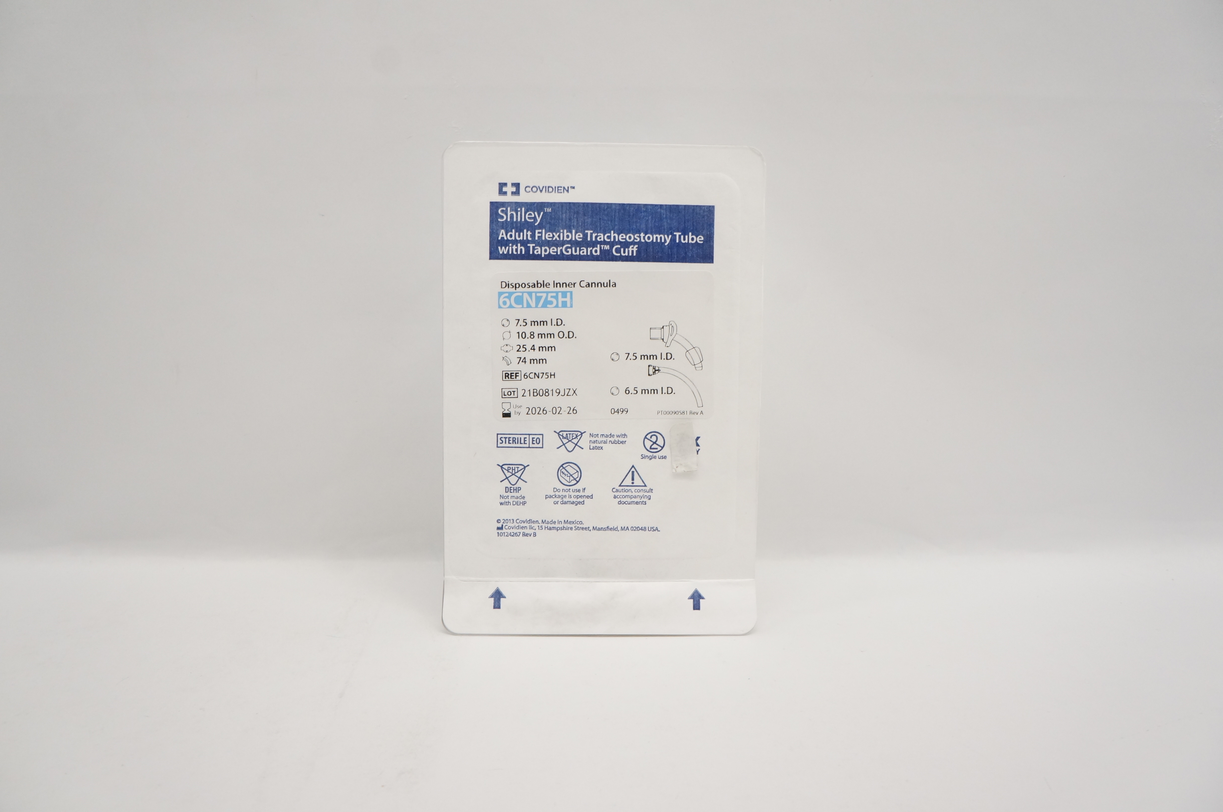 Covidien 6CN75H Shiley Adult Flexible Tracheostomy Tube 7.5ID x 10.8OD x 25.4mm