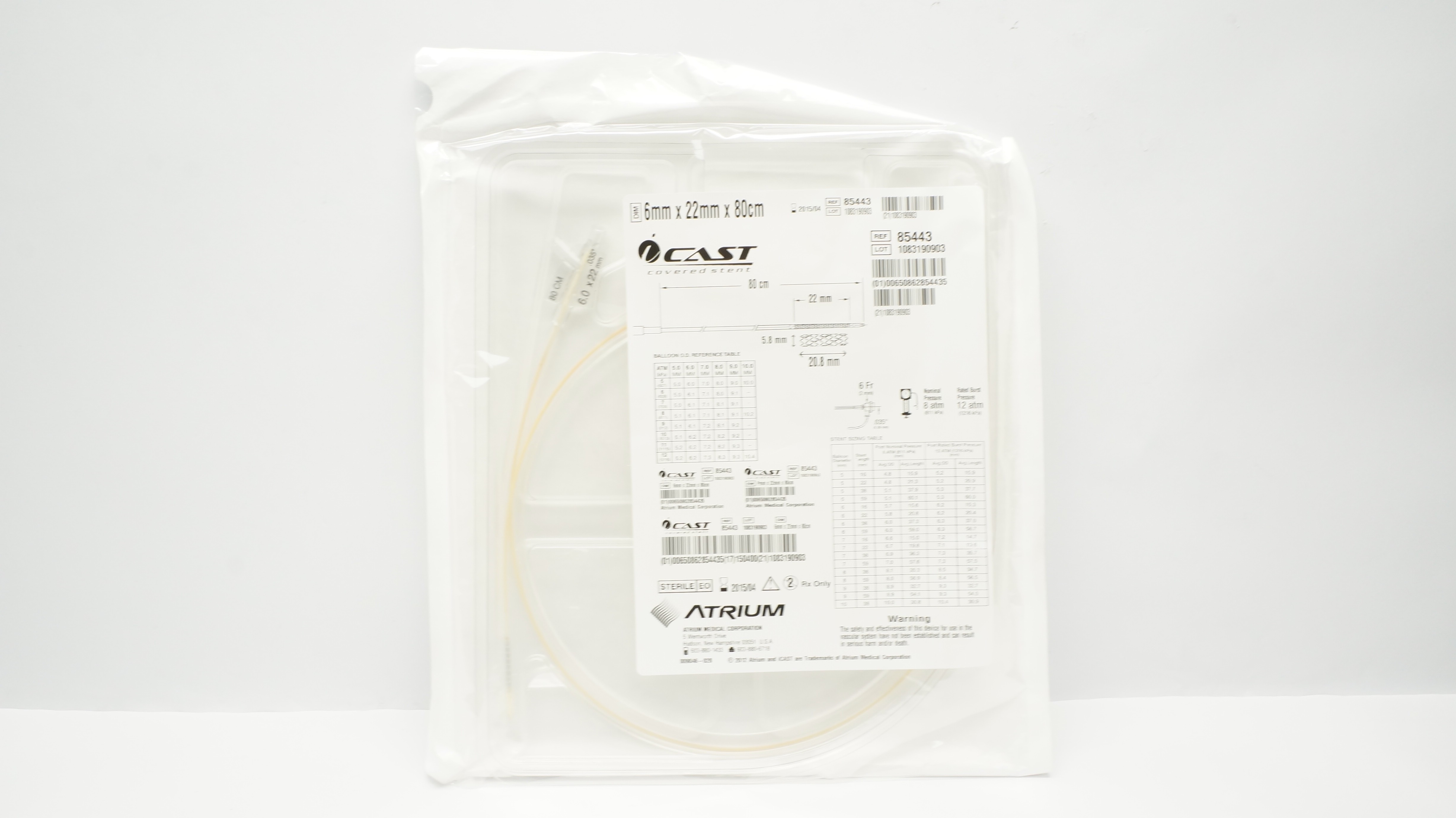 Atrium 85443 iCast Balloon Expandable PTFE Covered Stnt 6mm x 22mm x 80cm (x)