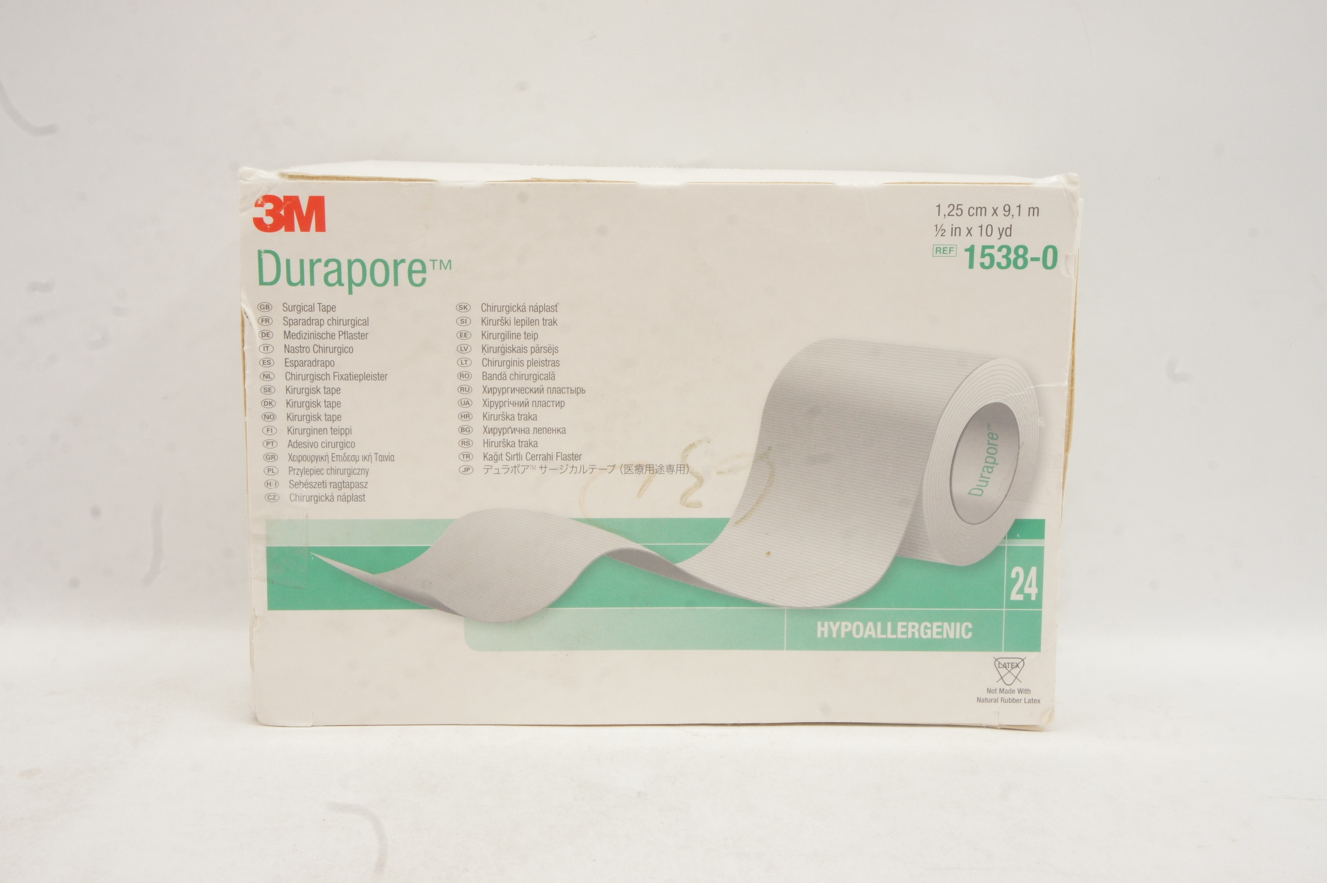 3M 1538-0 Durapore Surgical Tape 1/2inch x 10yd. - Box of 24