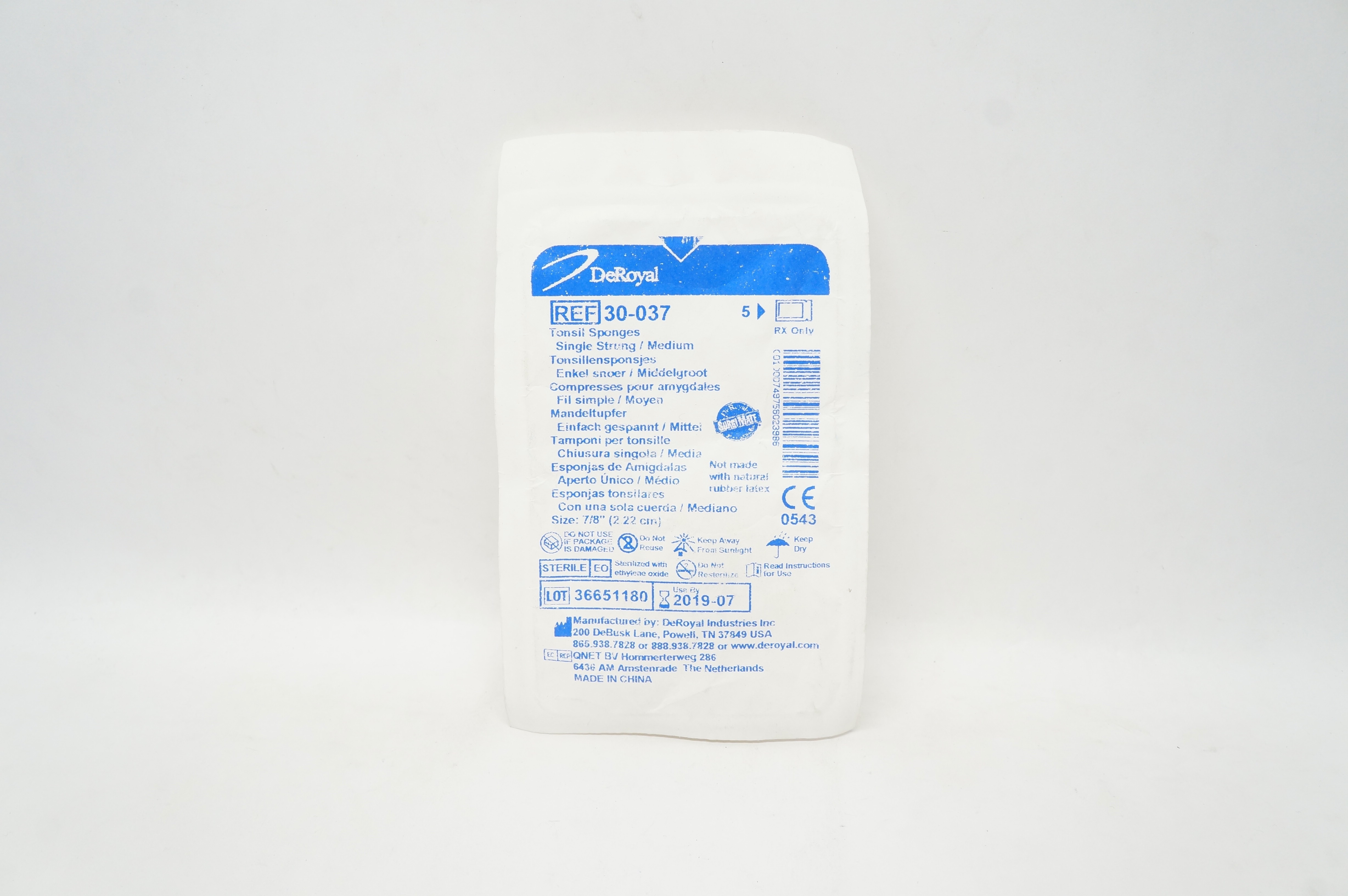 DeRoyal 30-037 Tonsil Sponges 7/8inch (x)  - Pack fo 5