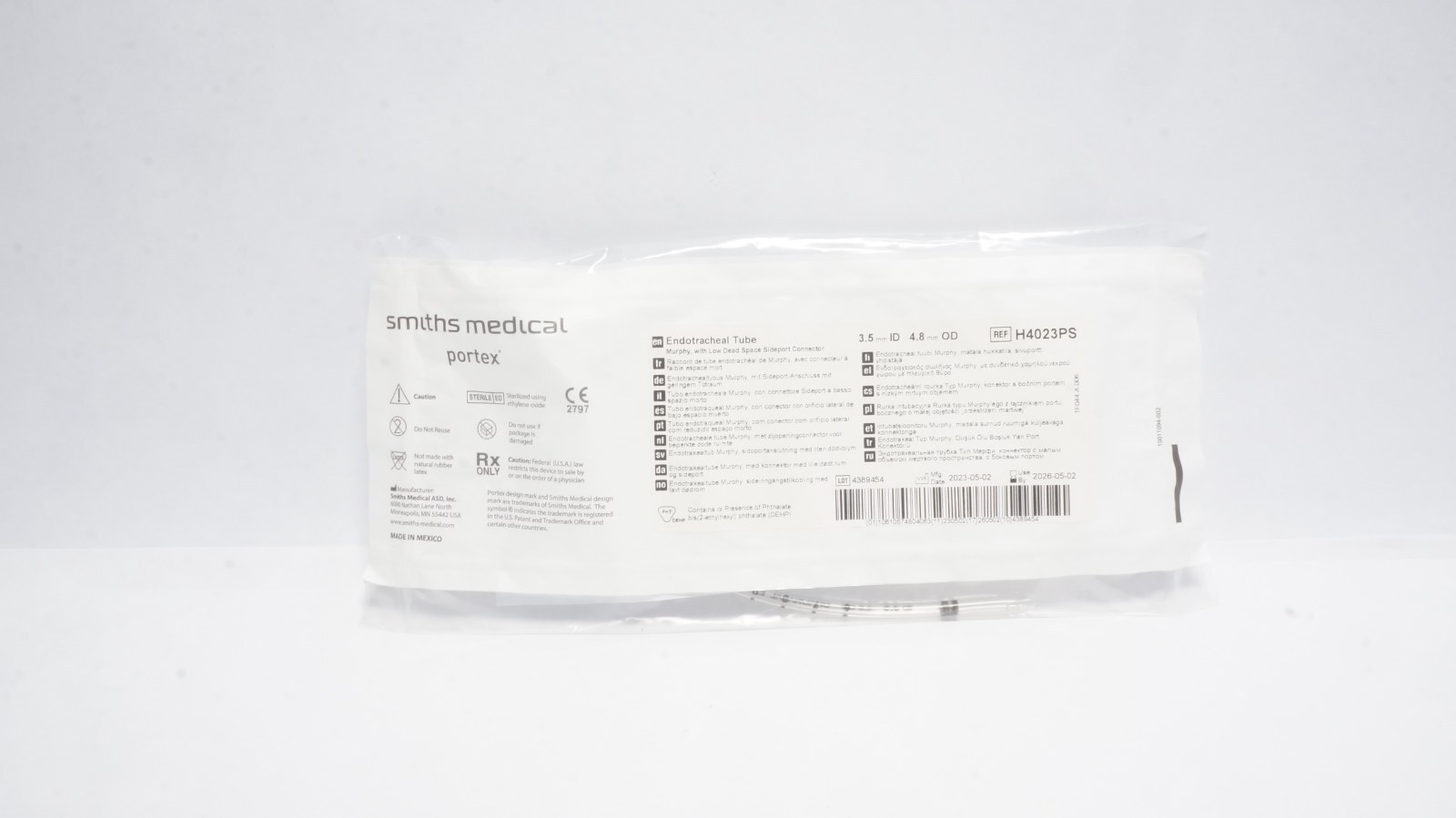 Smiths Medical Portex H4023PS Endotracheal Tube 3.5 mm ID 4.8 mm OD