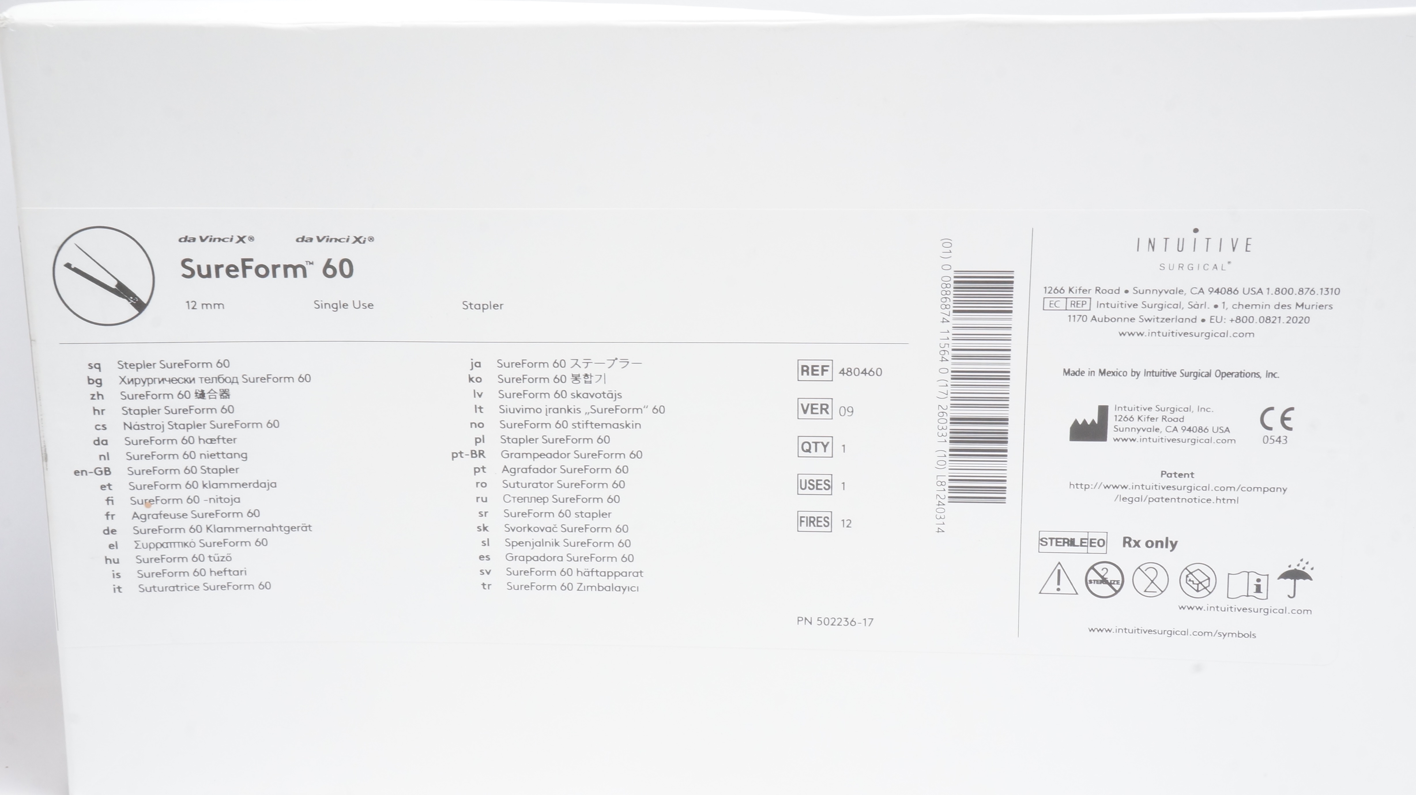 Intuitive Surgical 480460 da Vinci X da Vinci Xi SureForm 60 Stapler 12mm