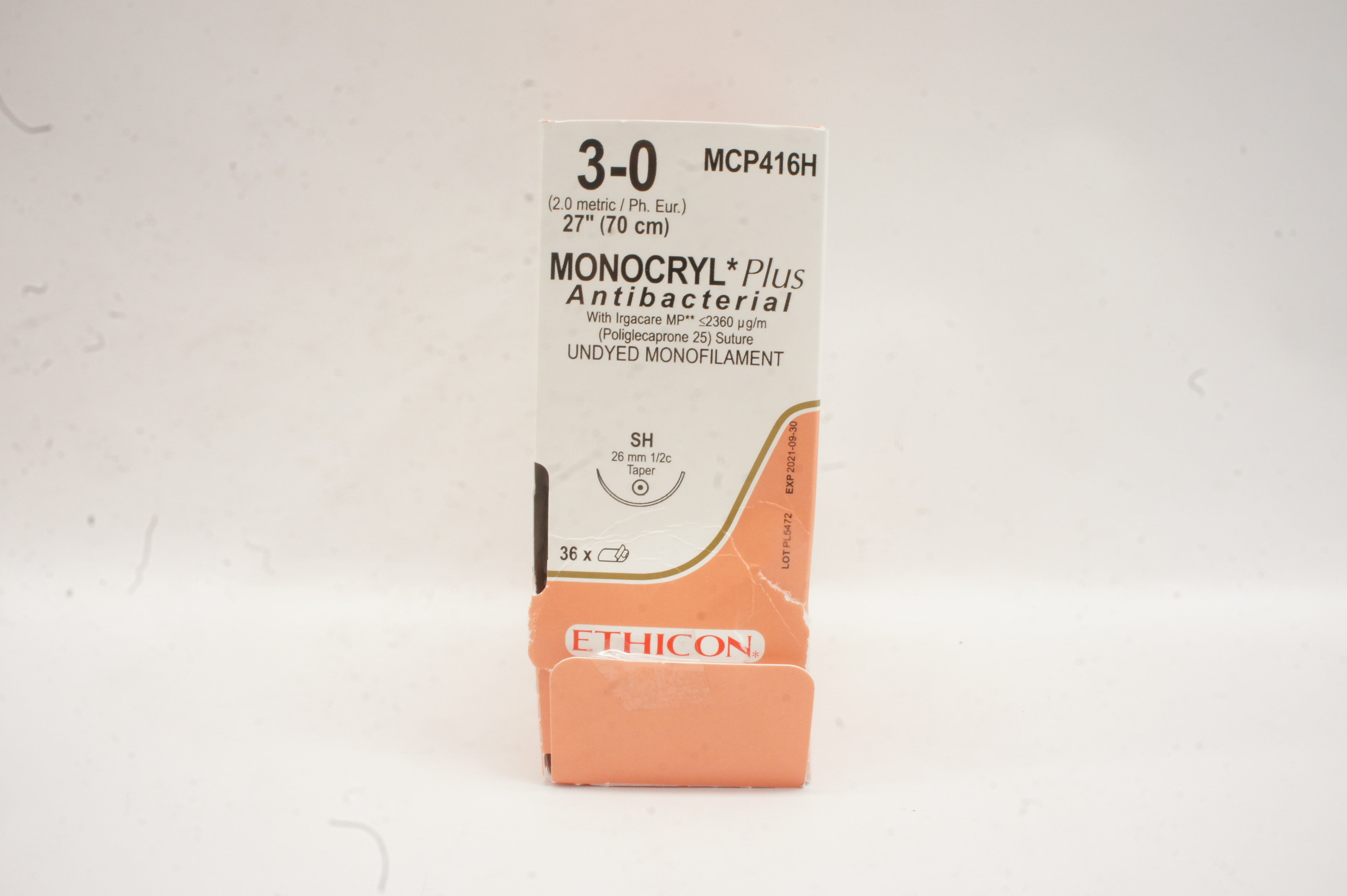Ethicon MCP416H 3-0 MONOCRYL Plus, SH, 26mm 1/2c Taper, 27inch - Box of 36