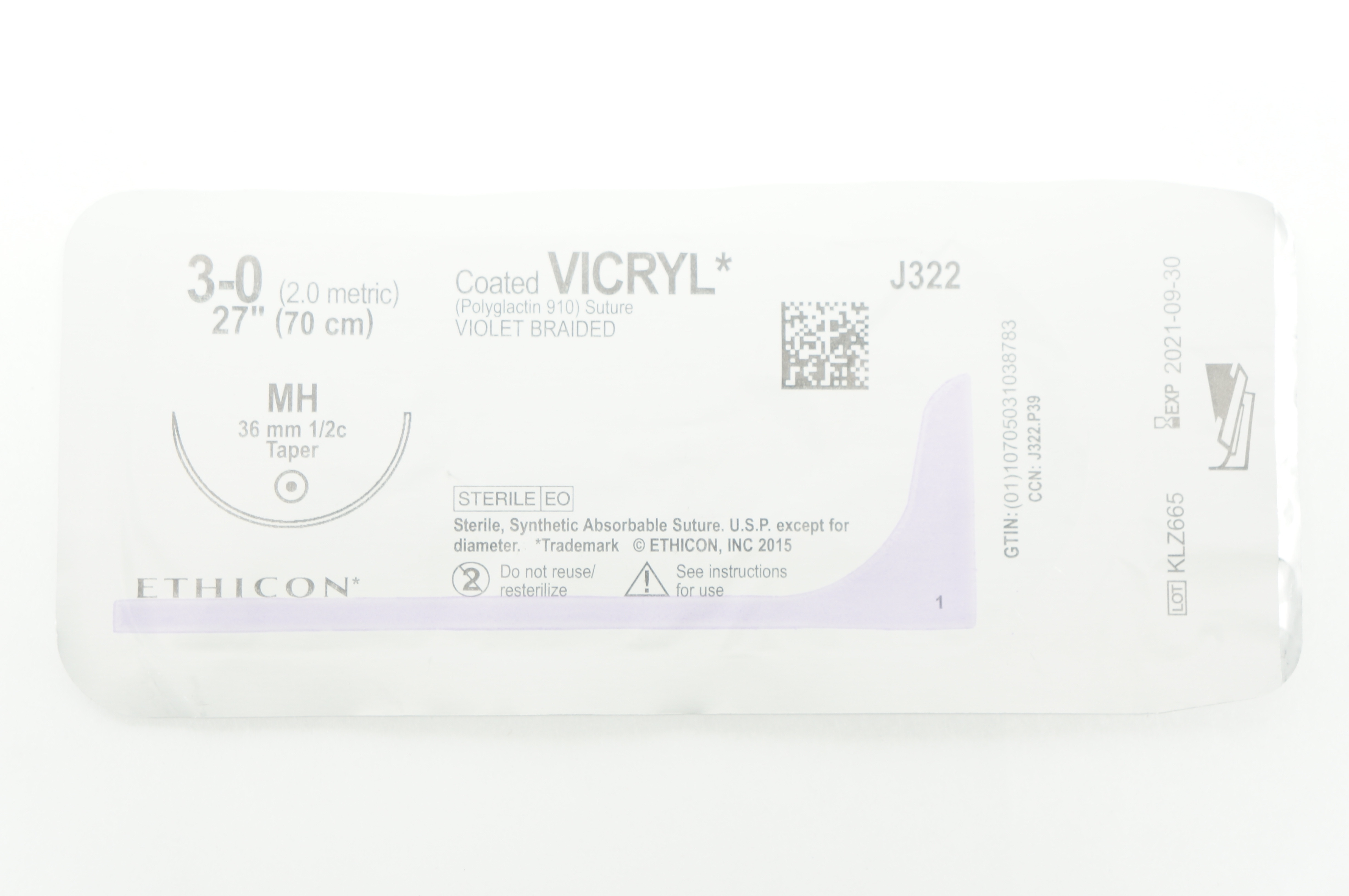 Ethicon J322 3-0 VICRYL MH 36mm 1/2c Taper 27inch