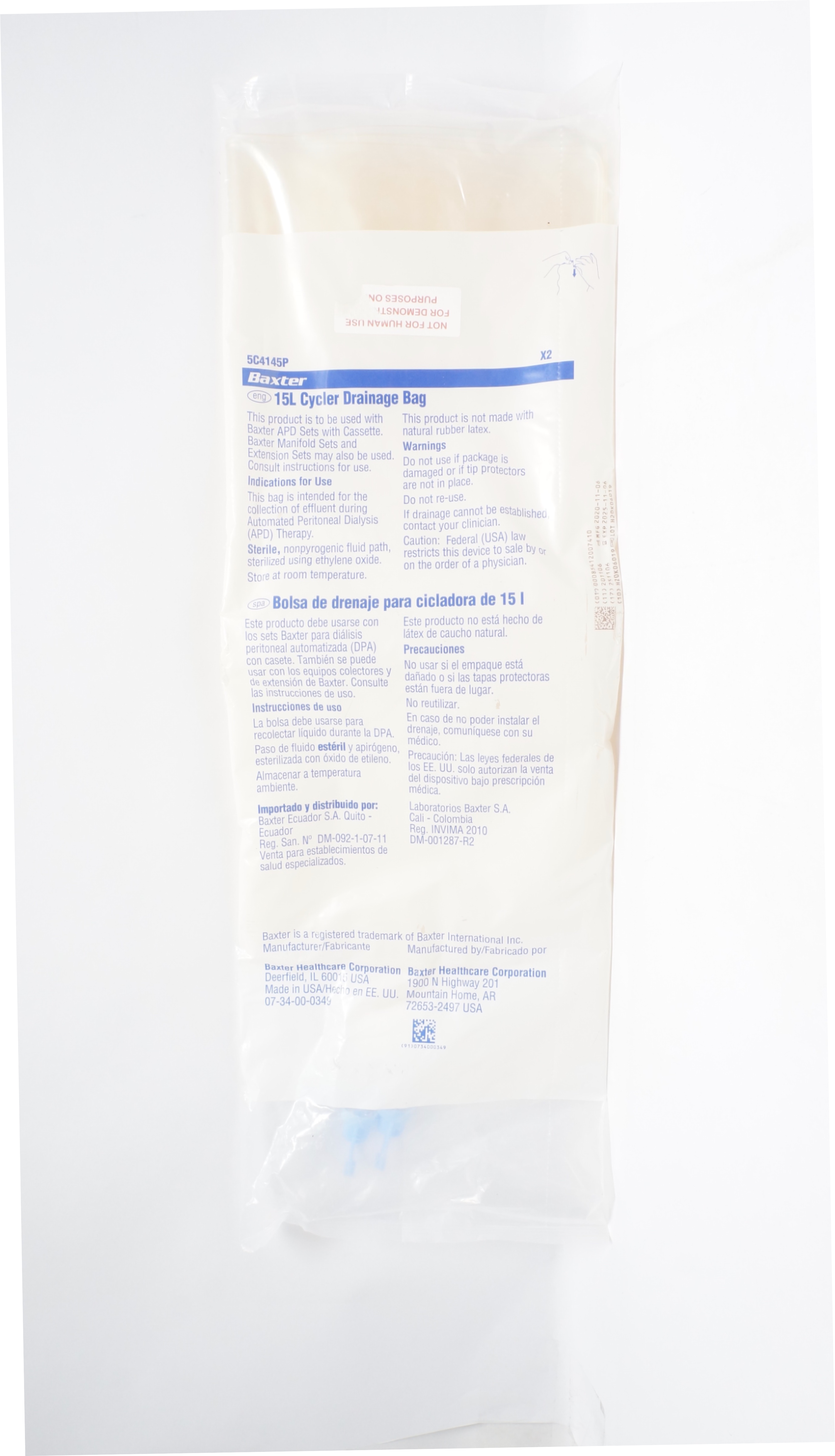 Baxter 5C4145P Cycler Drainage Bag 15L - Pack of 2 (x)