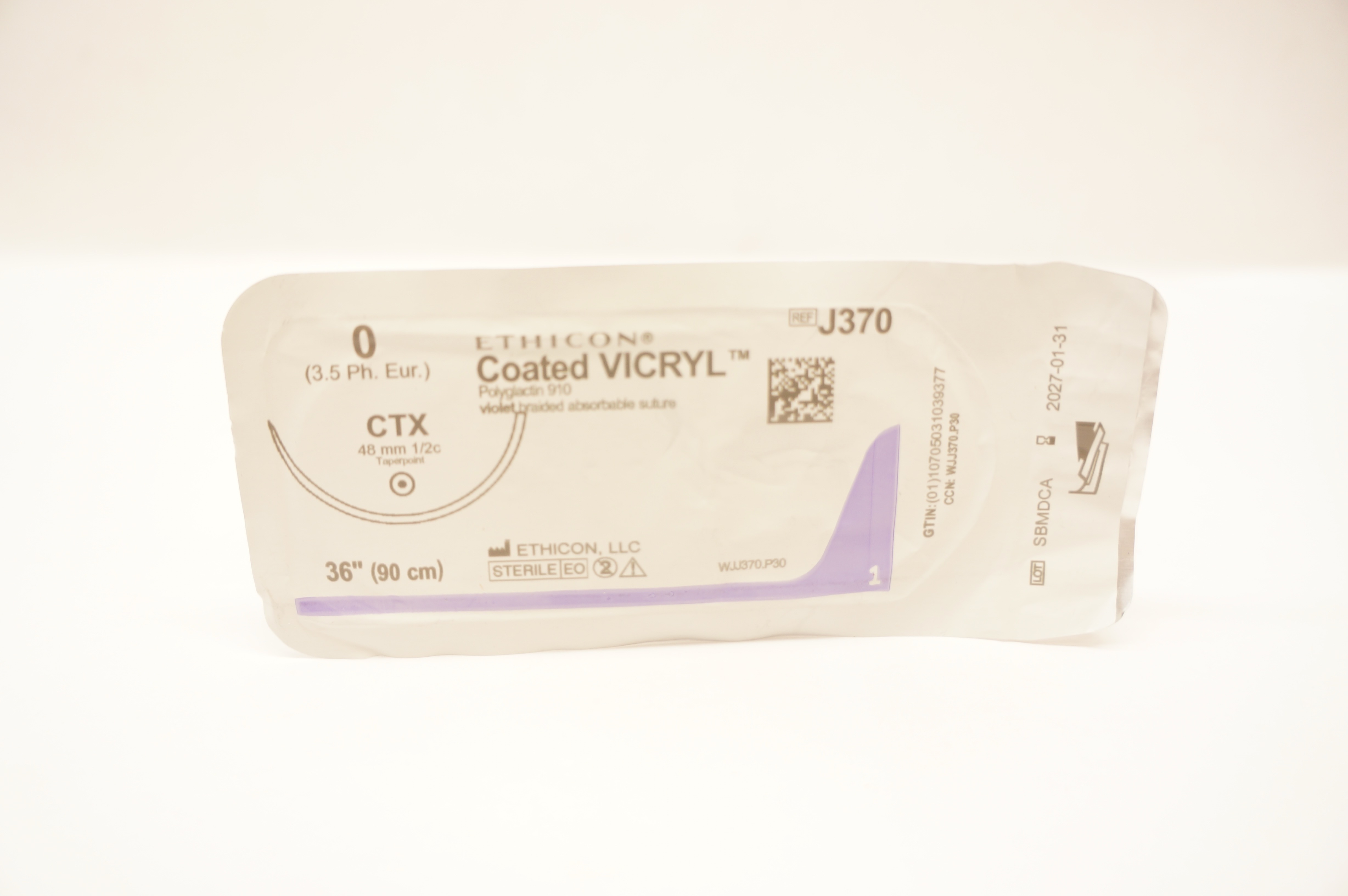 Ethicon J370 0 Coated VICRYL, CTX, 48mm 1/2c Taperpoint, 36inch
