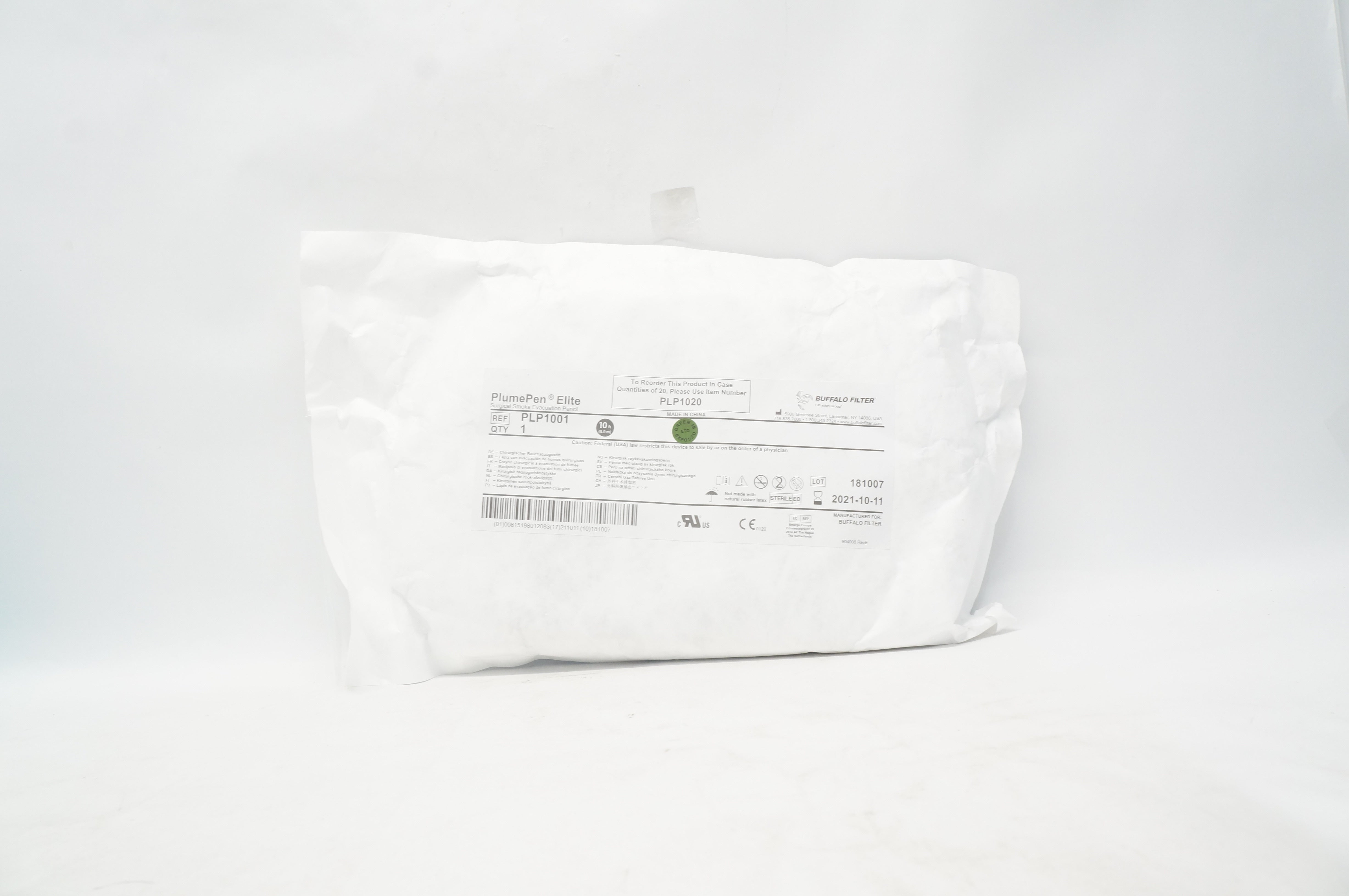 Buffalo Filter PLP1001 PlumePen Elite Surgical Smoke Evacuation Pencil 10ft.