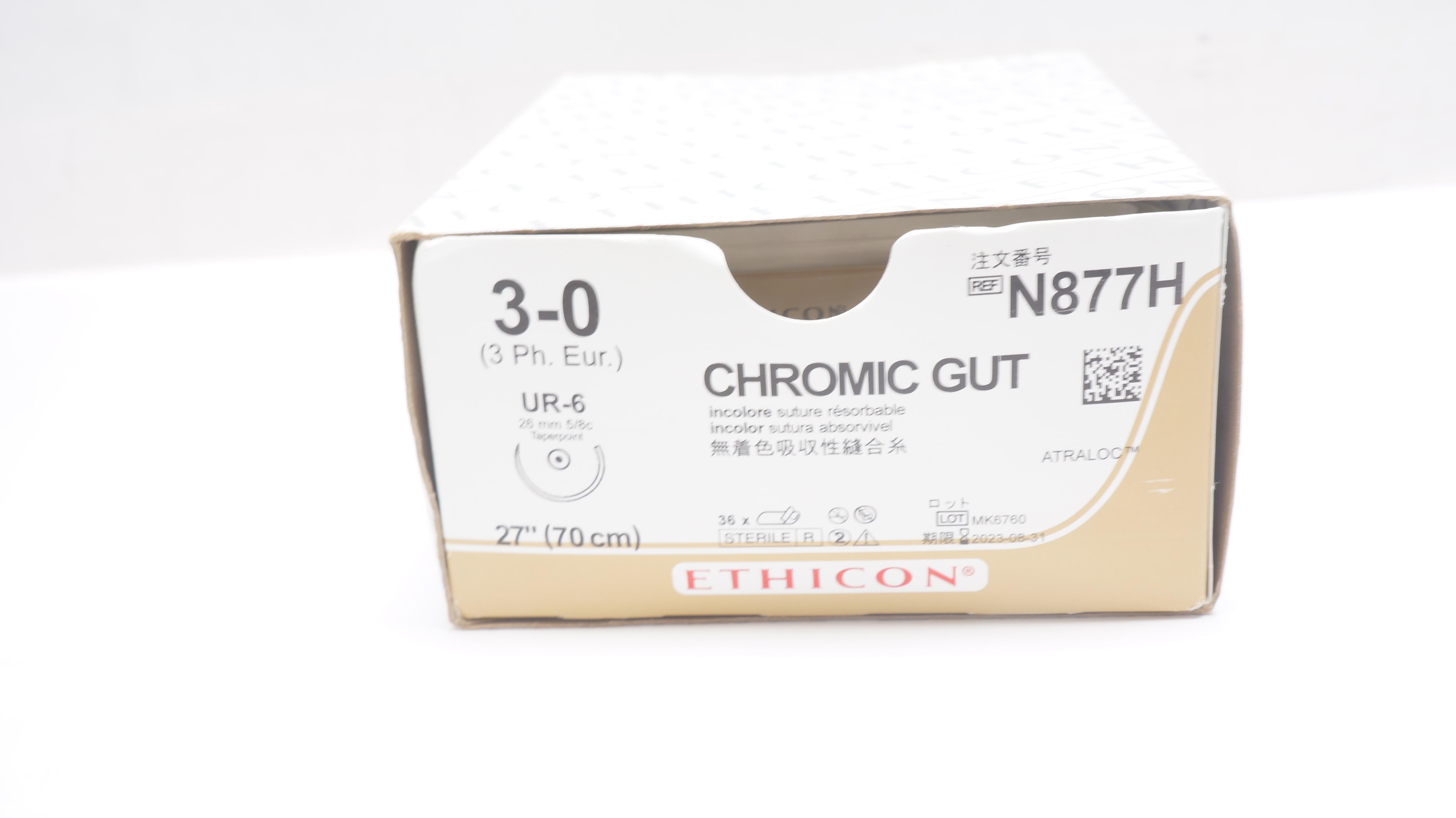 Ethicon N877H 3-0 Chromic Gut Stre UR-6 26mm 5/8c Taperpoint 27inch(x)-Box of 24