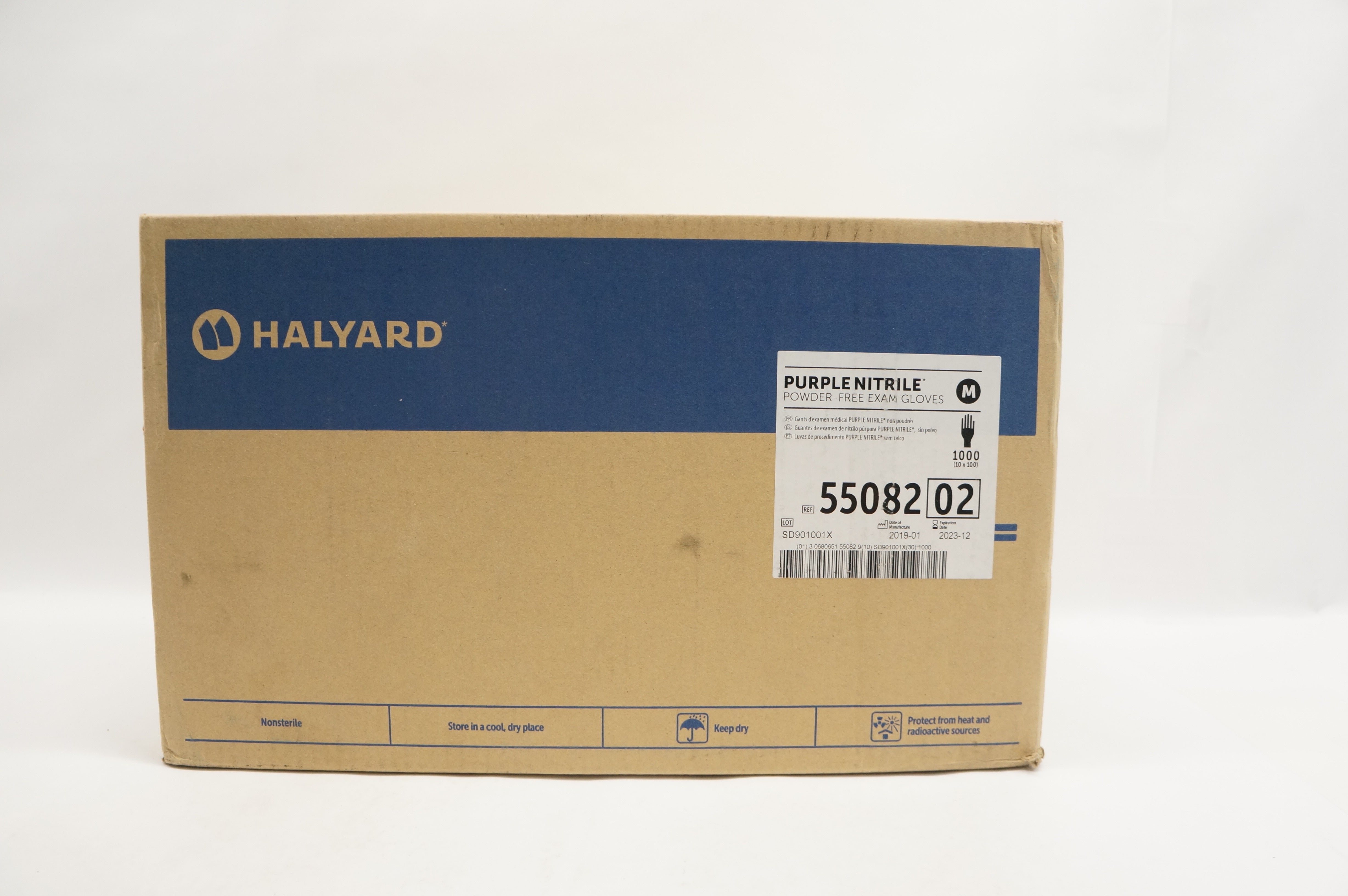 Halyard 55082 Purple Nitrile Powder-Free Exam Gloves M - Box of 1000