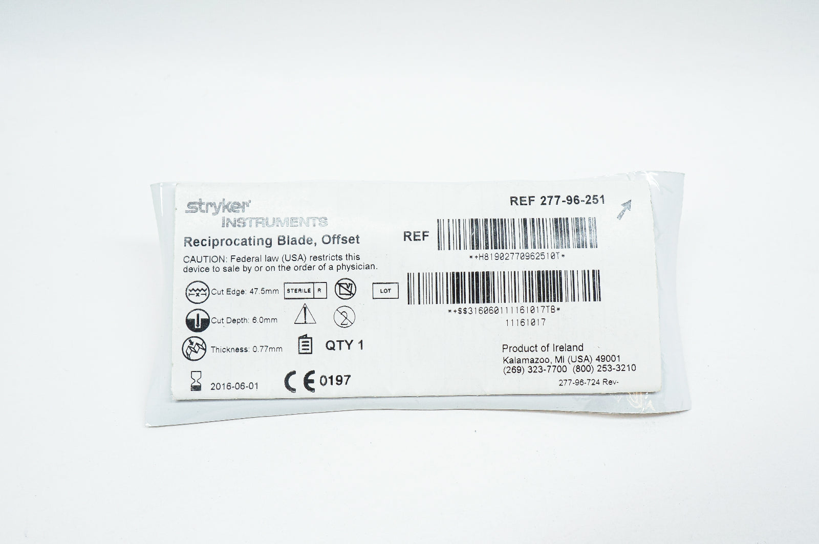 Stryker 277-96-251 Reciprocating Blade, Offset 47.5mm x 6.0mm, 0.77mm (x)