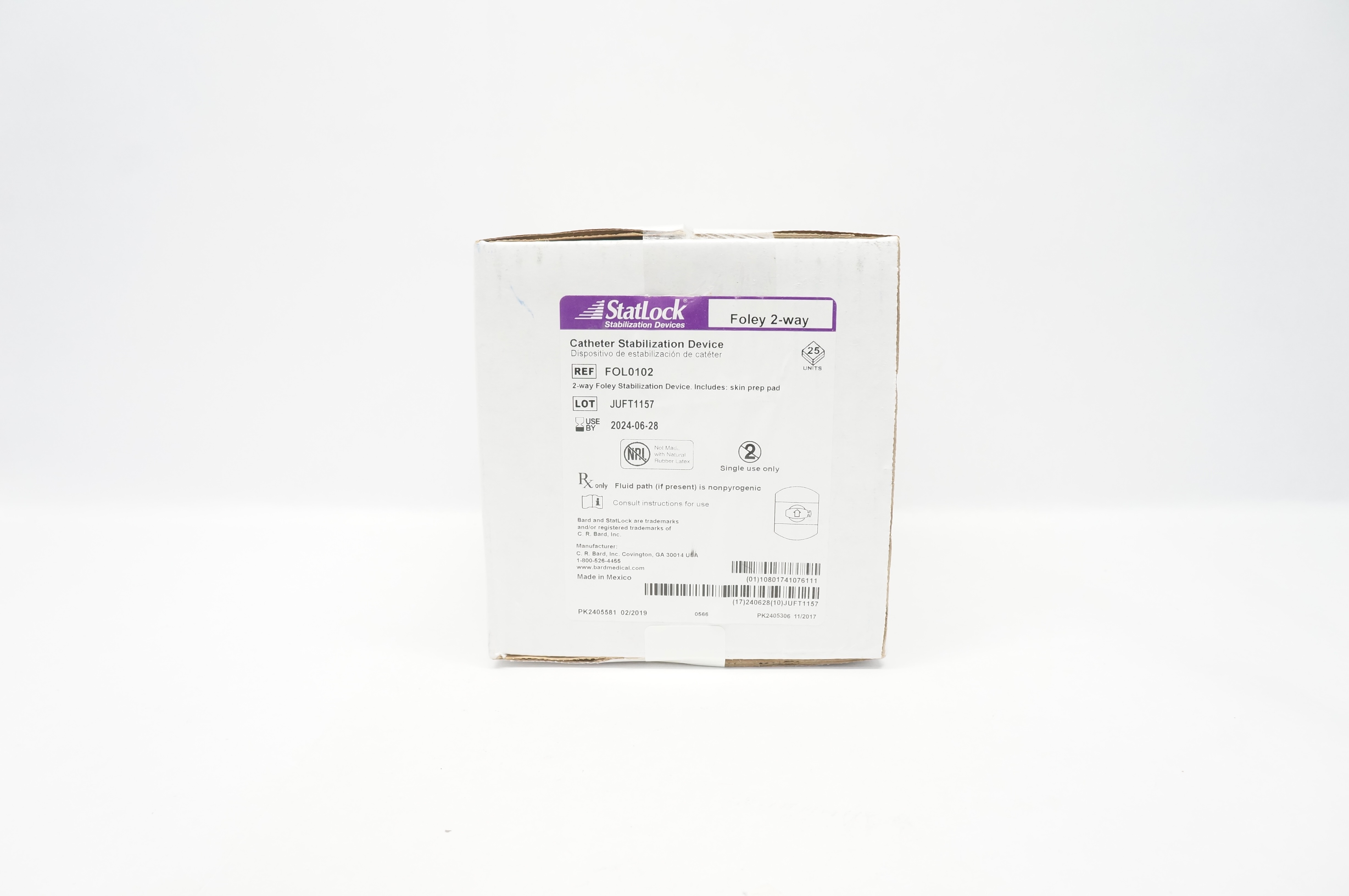 Bard FOL0102 Statlock Cath. Stabilization Device Foley 2-Way - Box of 25