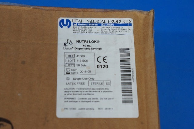 Utah Medical 41560 Nutri-Lok 60L Dispensing Syringe ~ Box of 49