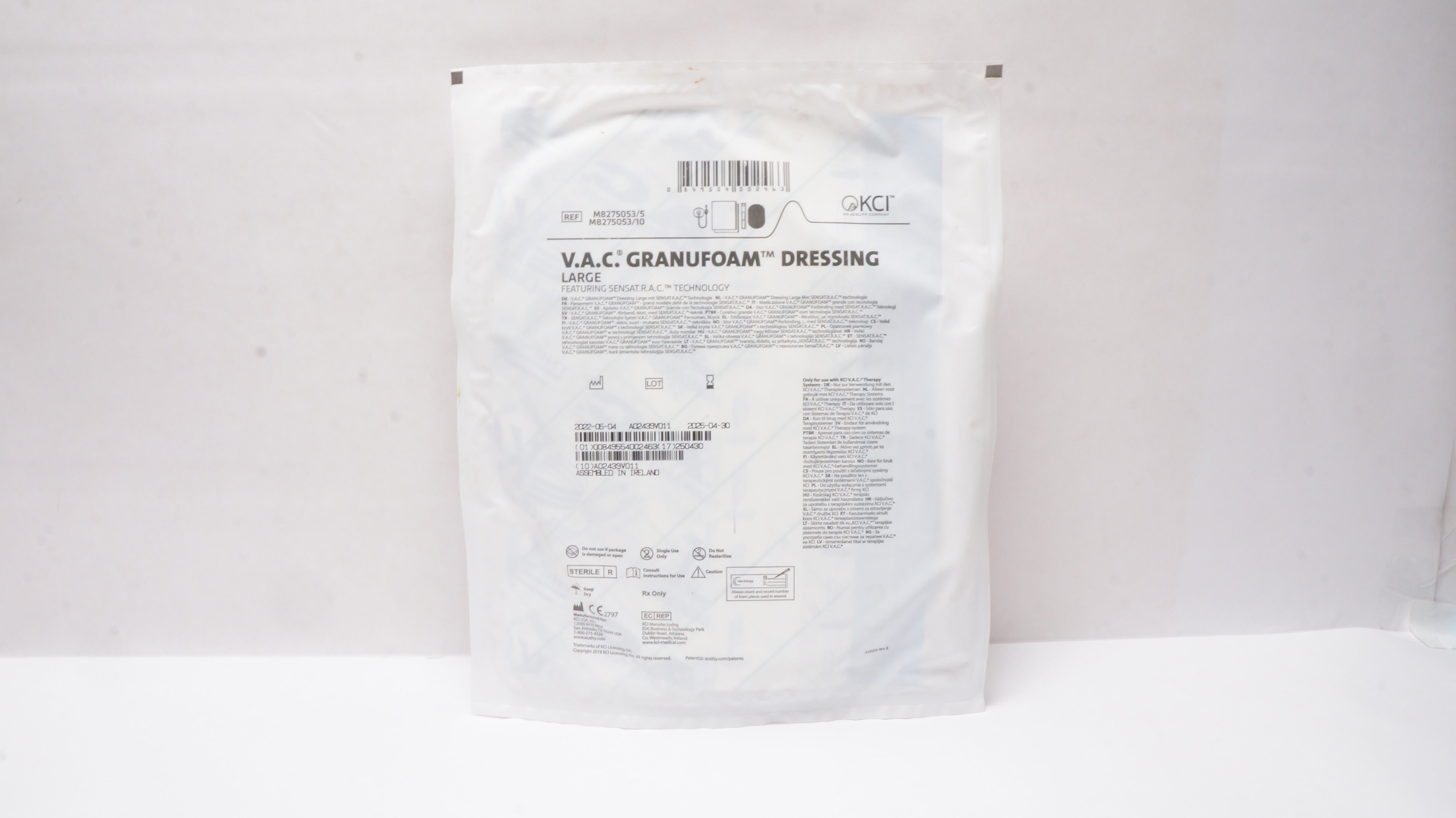 KCI M8275053/5 V.A.C. Granufoam Dressing Large Featuring SENSAT.R.A.C. Technology