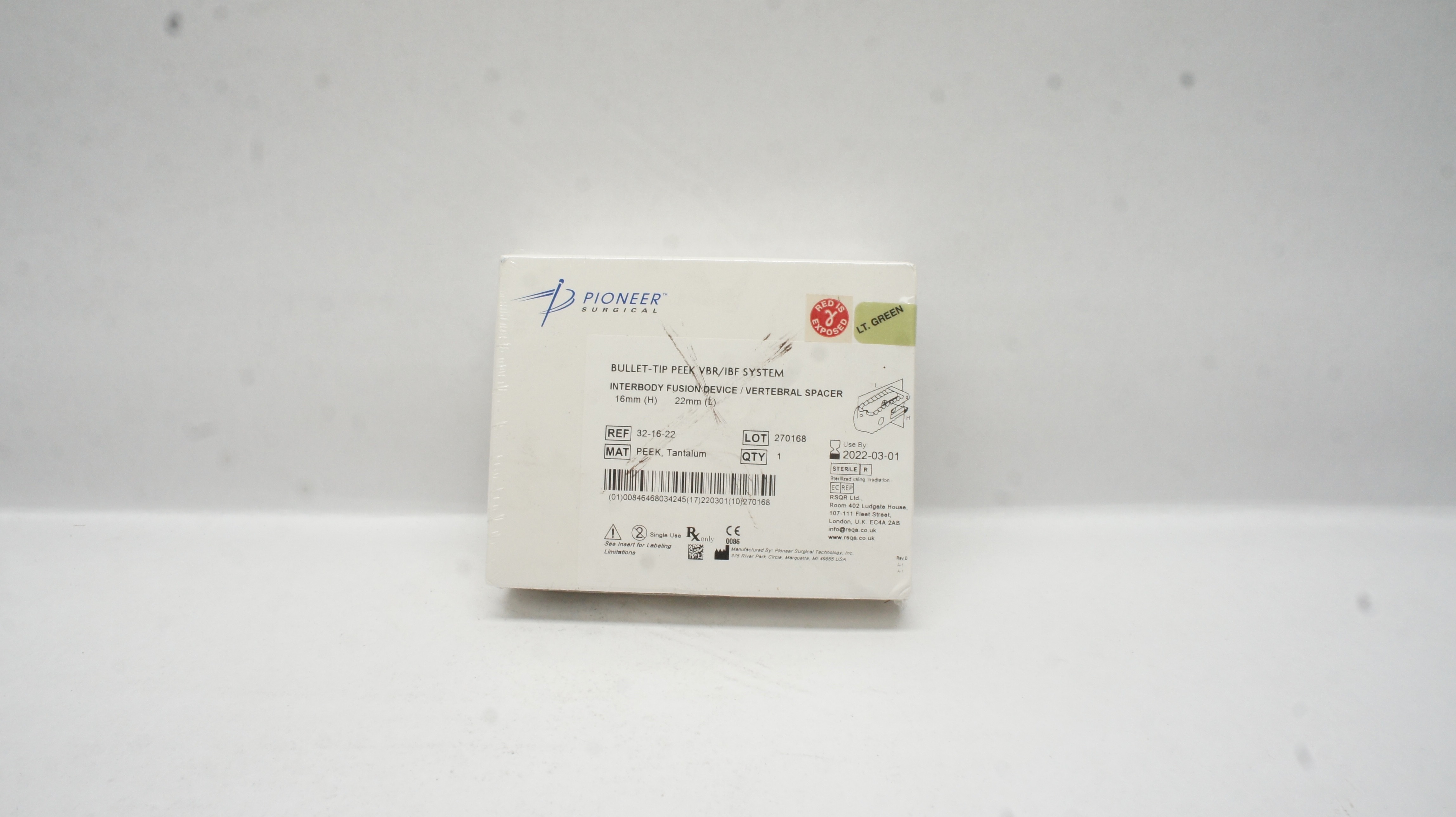 Pioneer Surgical 32-16-22 Bullet-Tip Peek VBR/IBF System 16mm x 22mm (x)