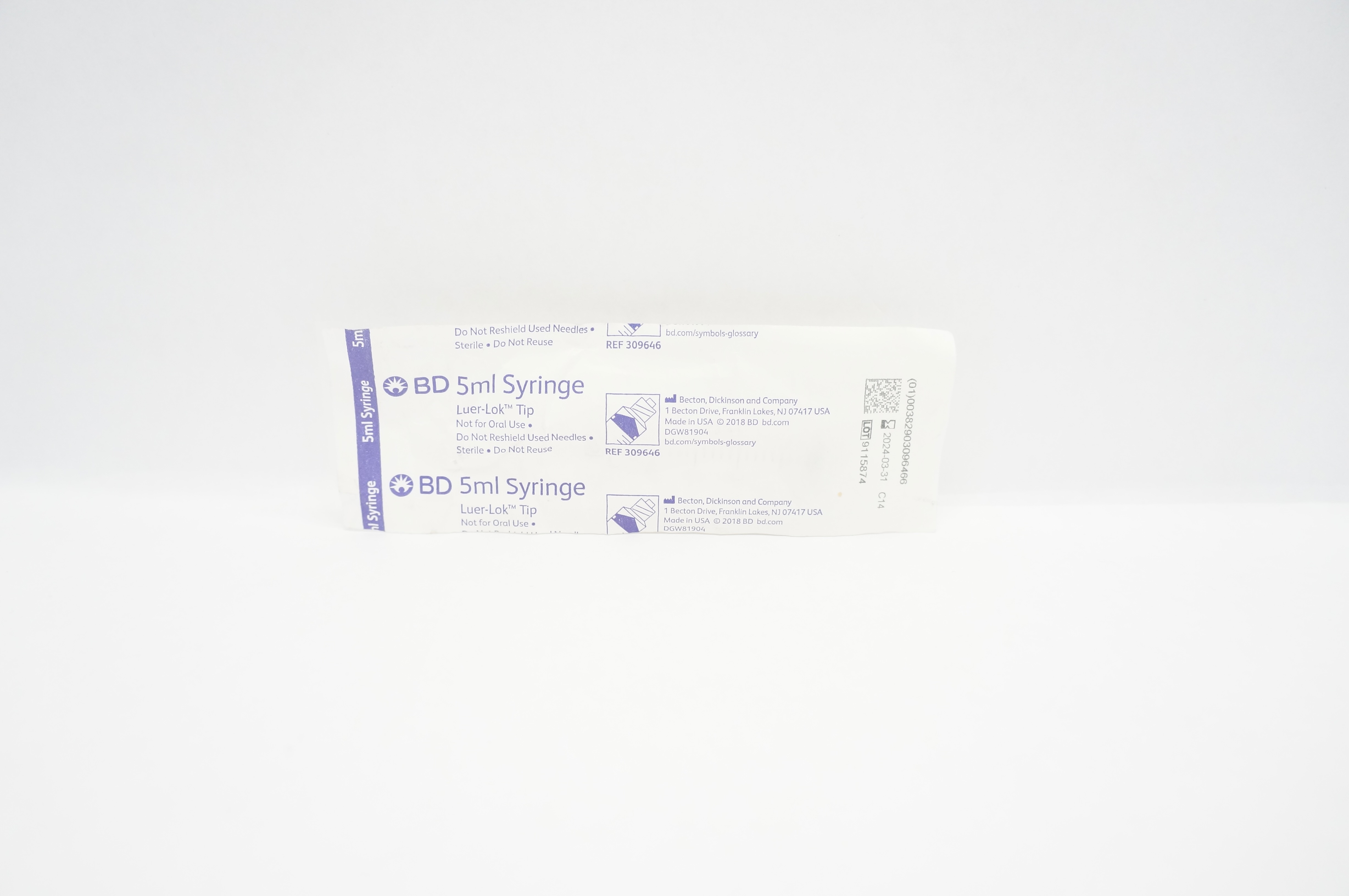 BD 309646 Syringe Luer Lok Tip 5 ml