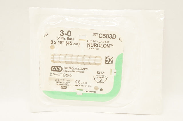 Ethicon C503D 3-0 NUROLON Stre SH-1 22mm 1/2c Taperpoint, 8x18inch (x)