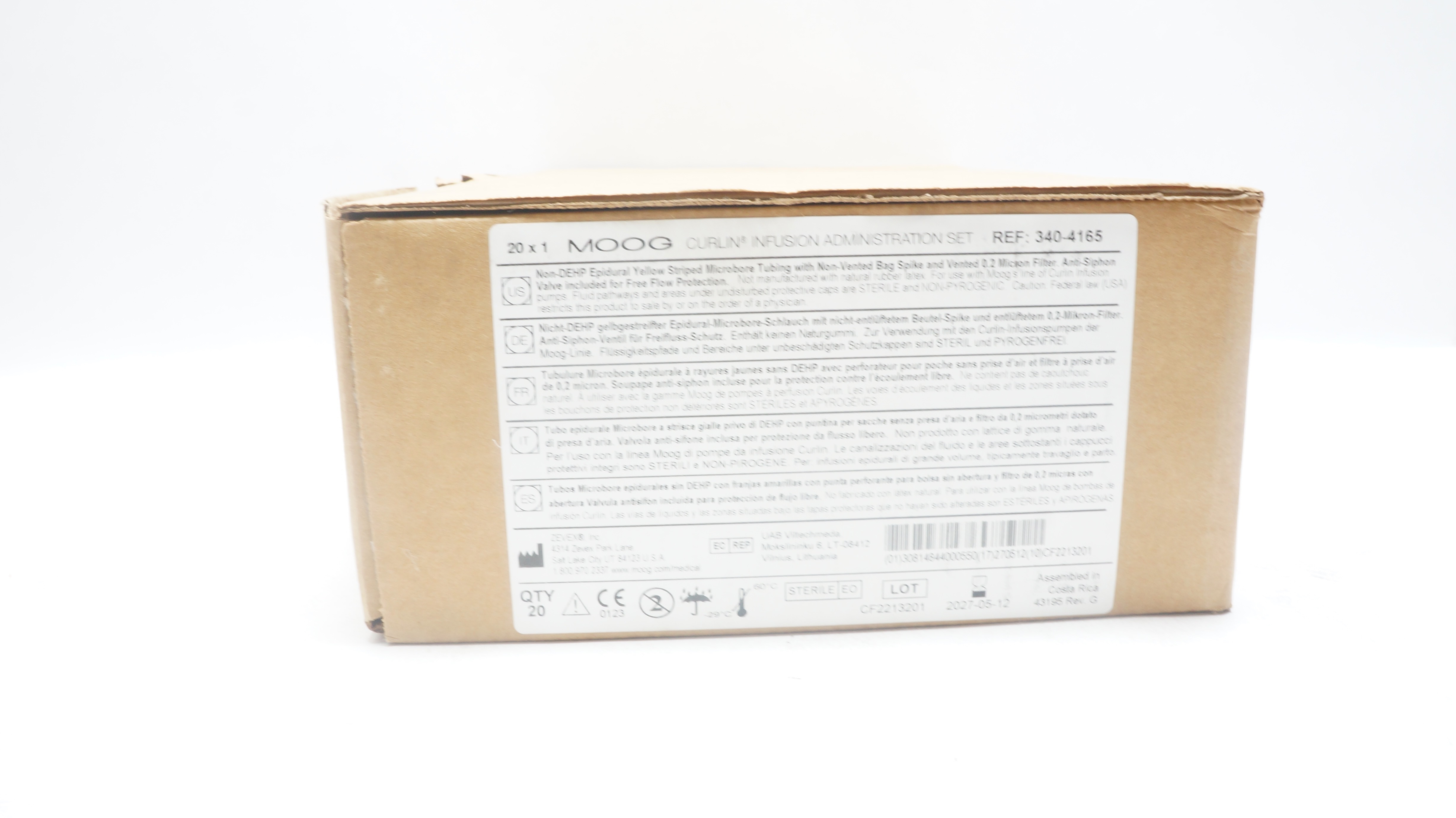 Zevex 340-4165 Moog Curlin Infusion Administration Set 93inch x 4.1mL- Box of 20