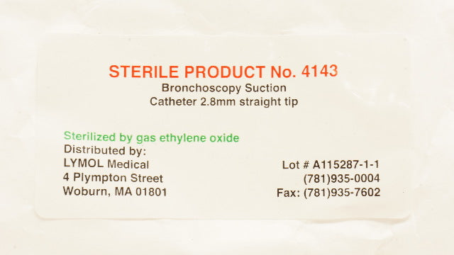 Lymol Medical 4143 Bronchoscopy Suction Cath. Straight Tip 2.8mm