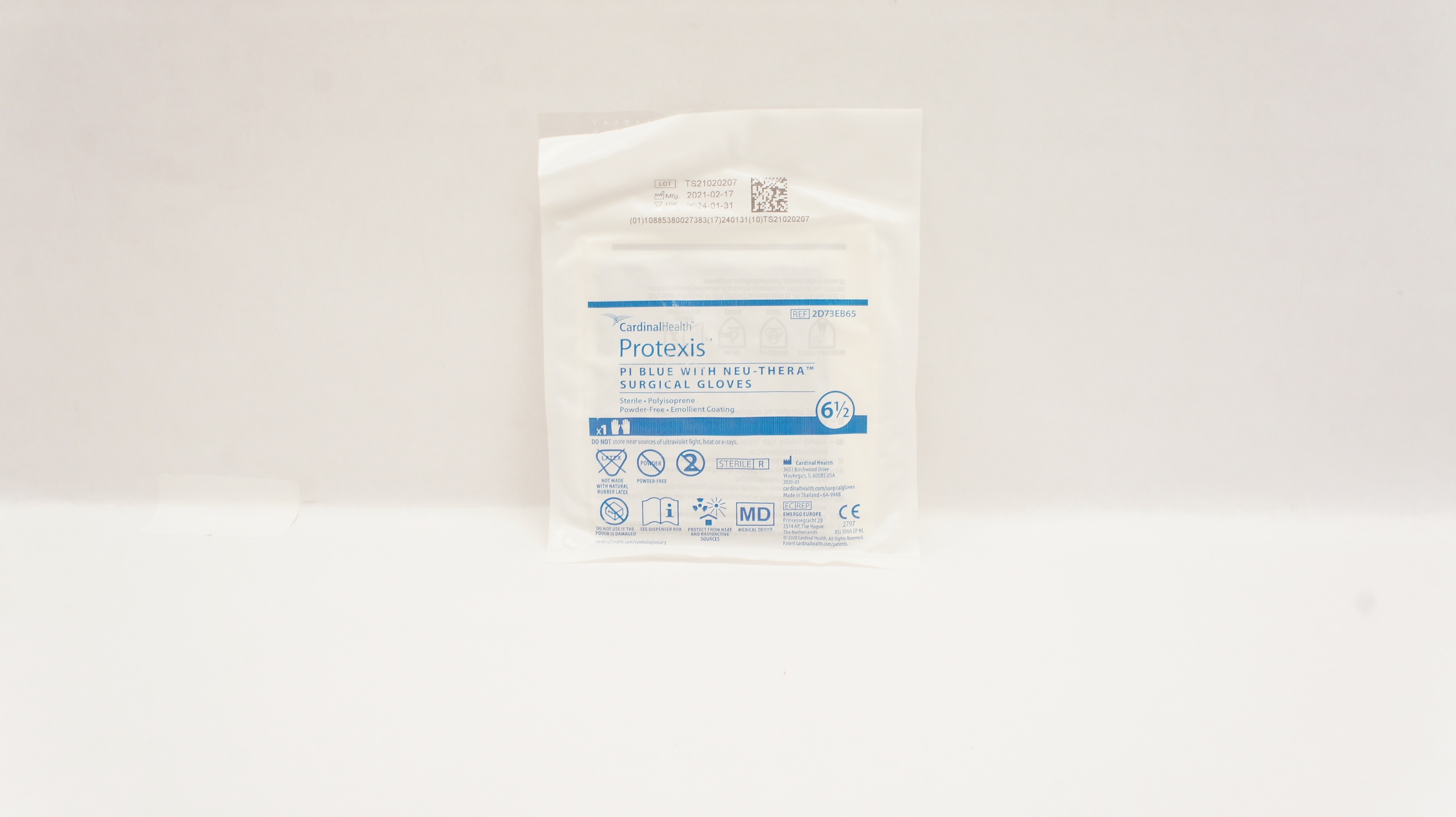 Cardinal Health 2D73EB65 Protexis PI Blue With Neu-Thera Surgical Gloves 6 1/2