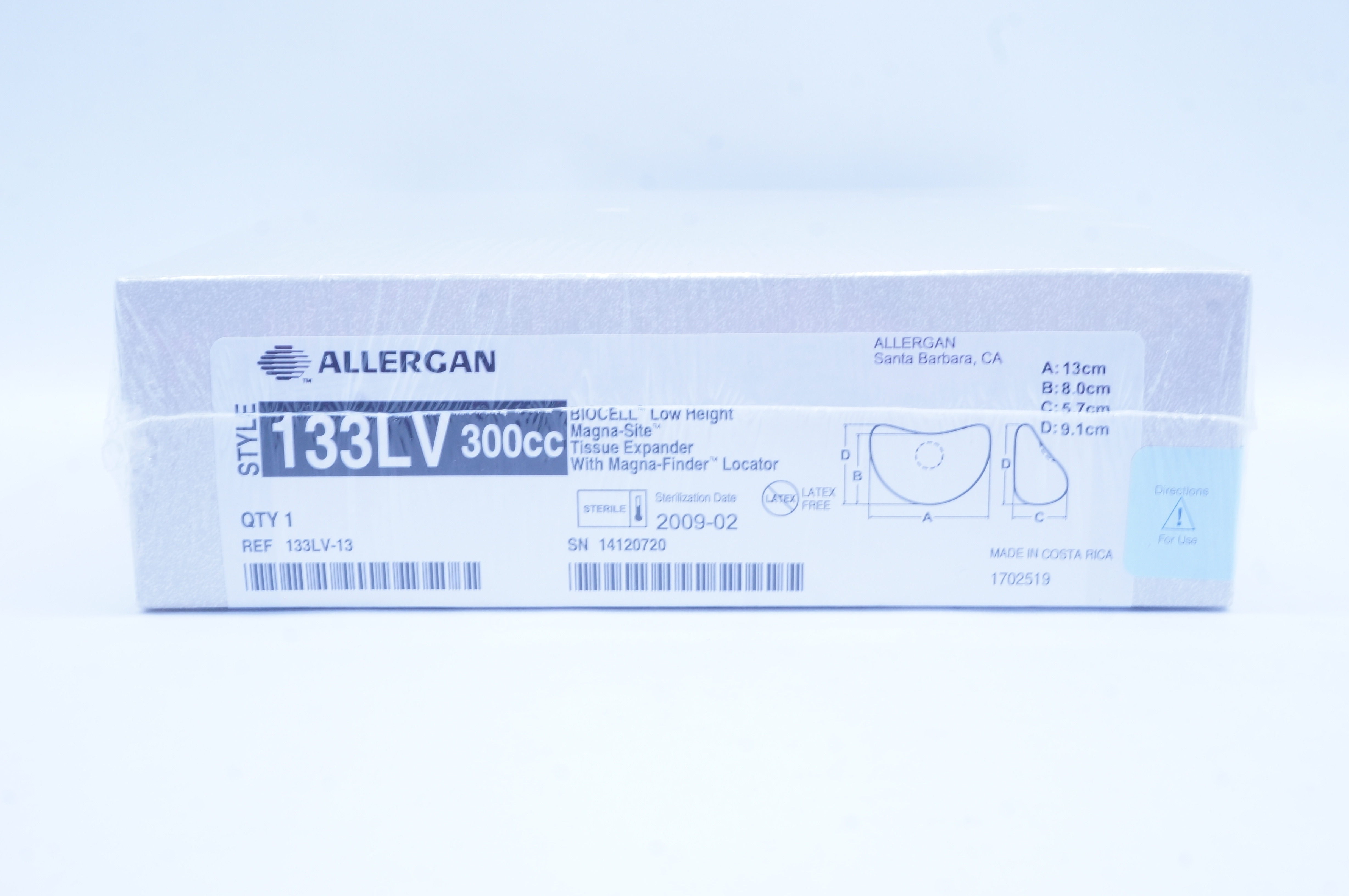 Allergan 133LV-13 Tissue Expander With Magna-Finder Locator 13 x 8 x 5.7 x 9.1cm