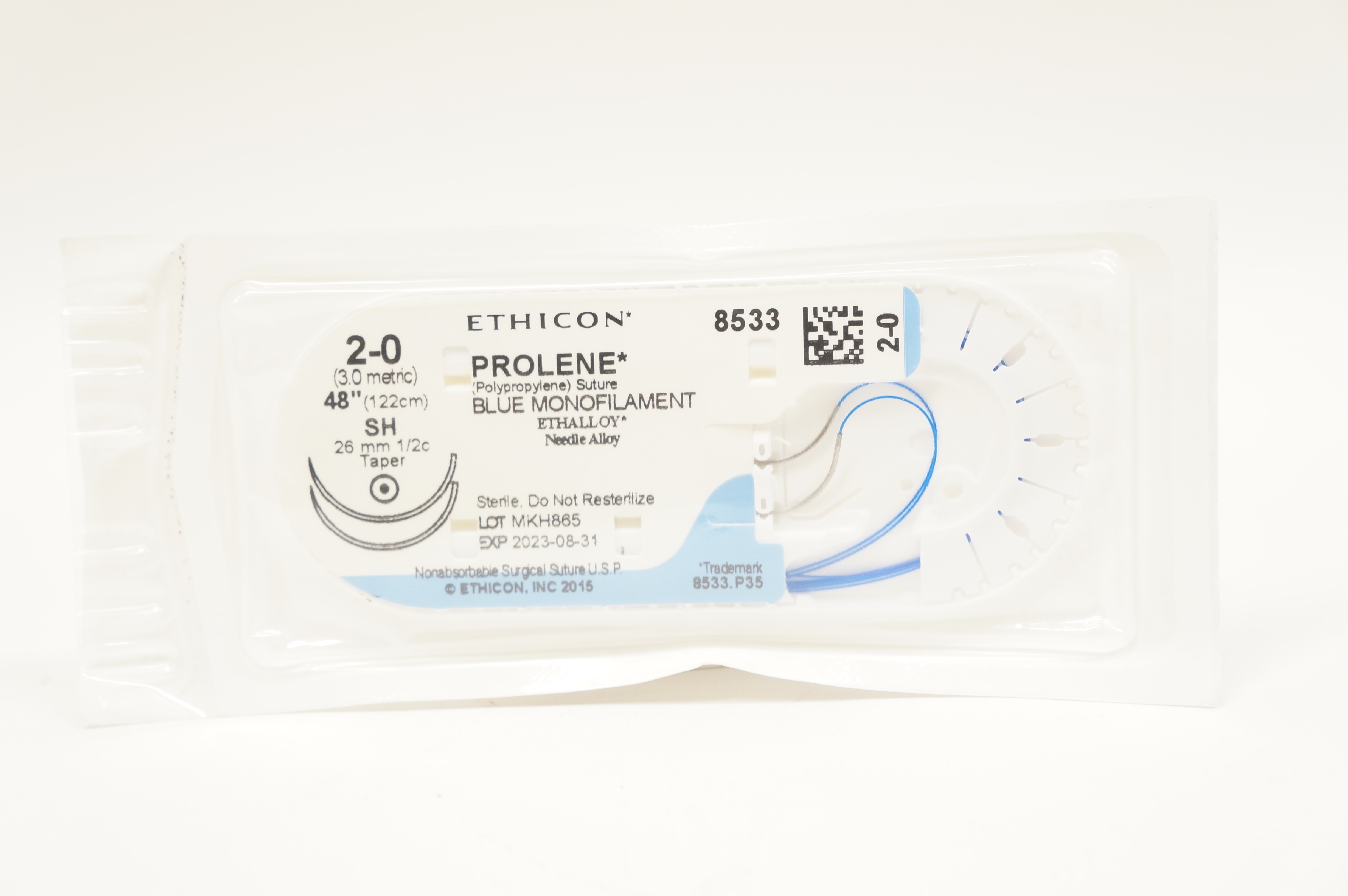 Ethicon 8533 2-0 PROLENE, SH, 26mm 1/2c Taper, 48inch