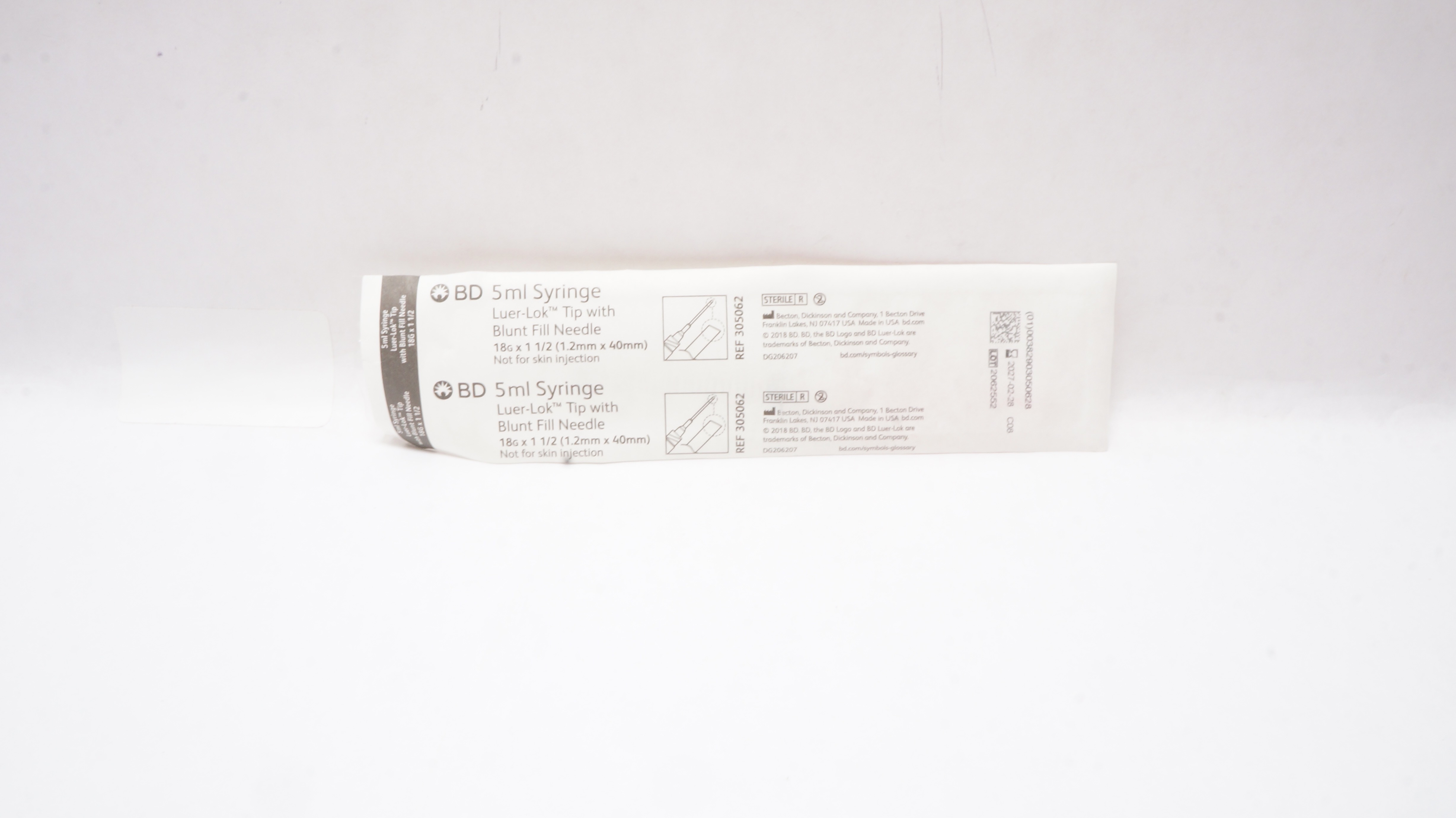 BD 305062 Syringe Luer-Lock Tip with Blunt Fill Ndle 5ml 18G x 1 1/2inch