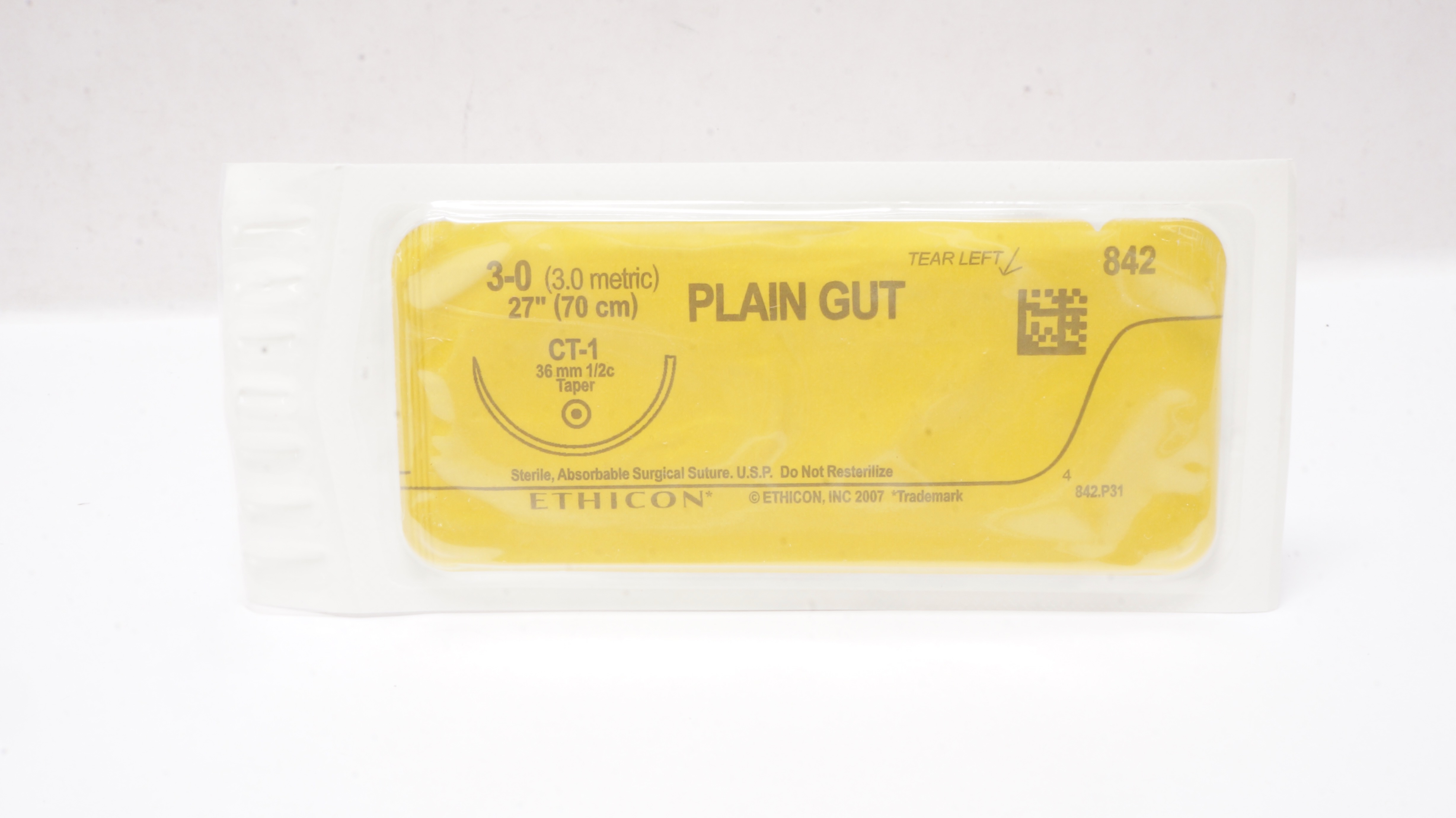 Ethicon 842 Plain Gut 3-0 27inch CT-1 36mm 1/2c Taper (x)