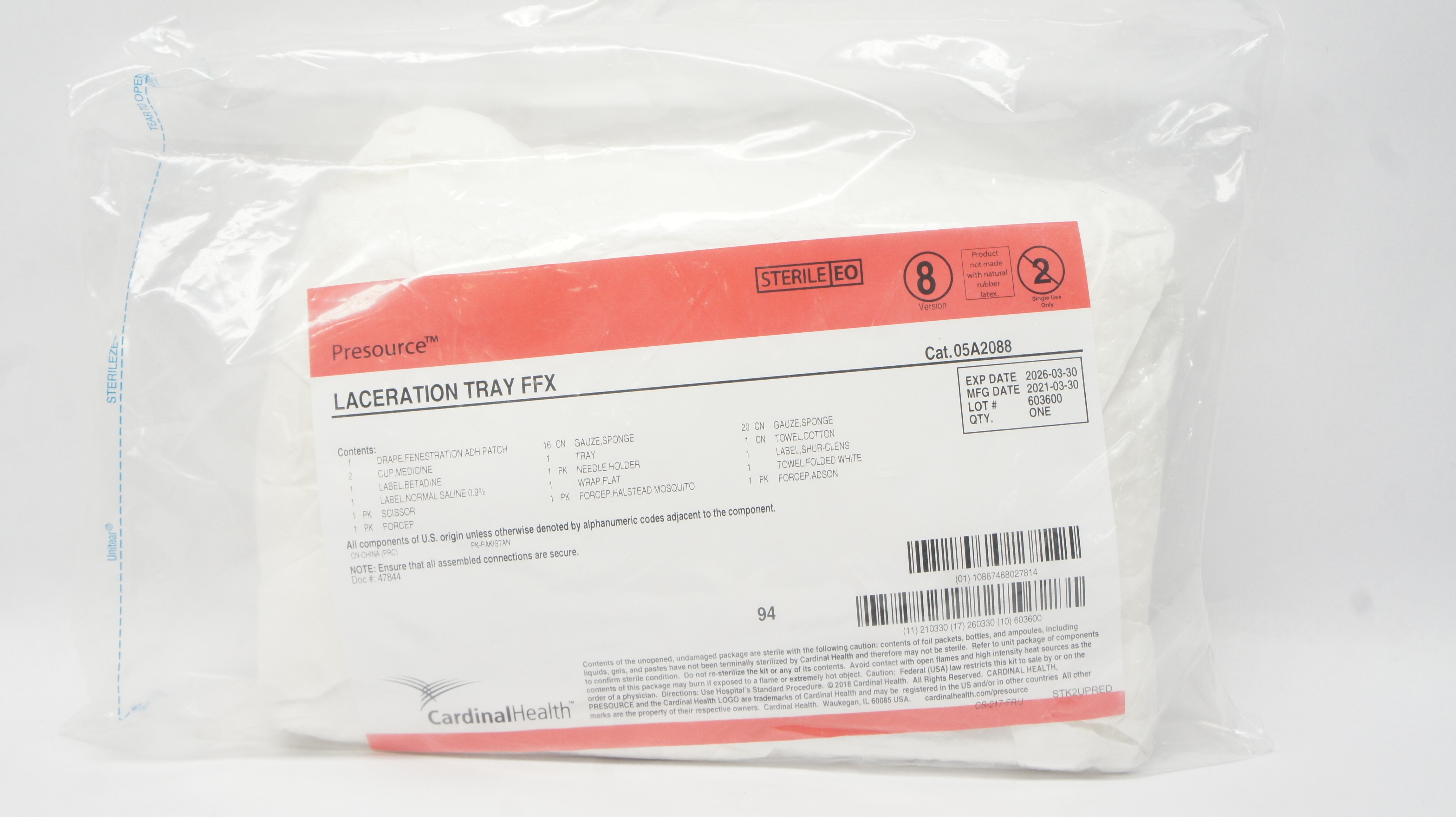 Cardinal Health 05A2088 Presource Sterile Laceration FFX Tray