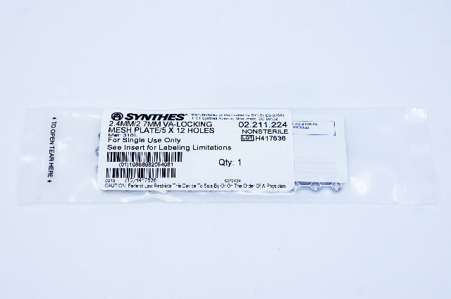 Synthes 02.211.224 2.4MM/2.7MM VA-LOCKING MESH PLATE/5 X 12 HOLES
