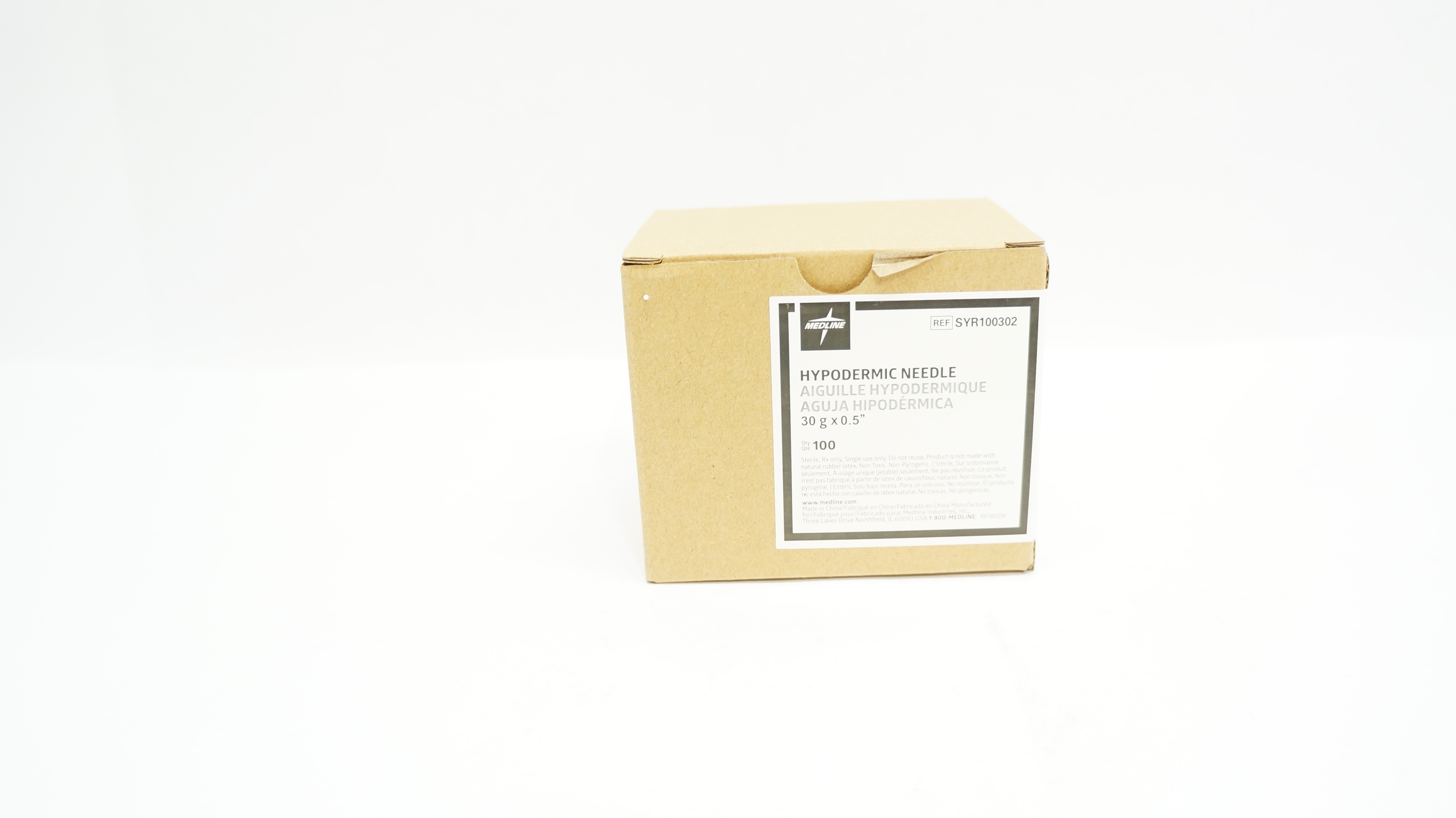 Medline SYR100302 Hypodermic Ndle 30G x 0.5inch - Box of 100