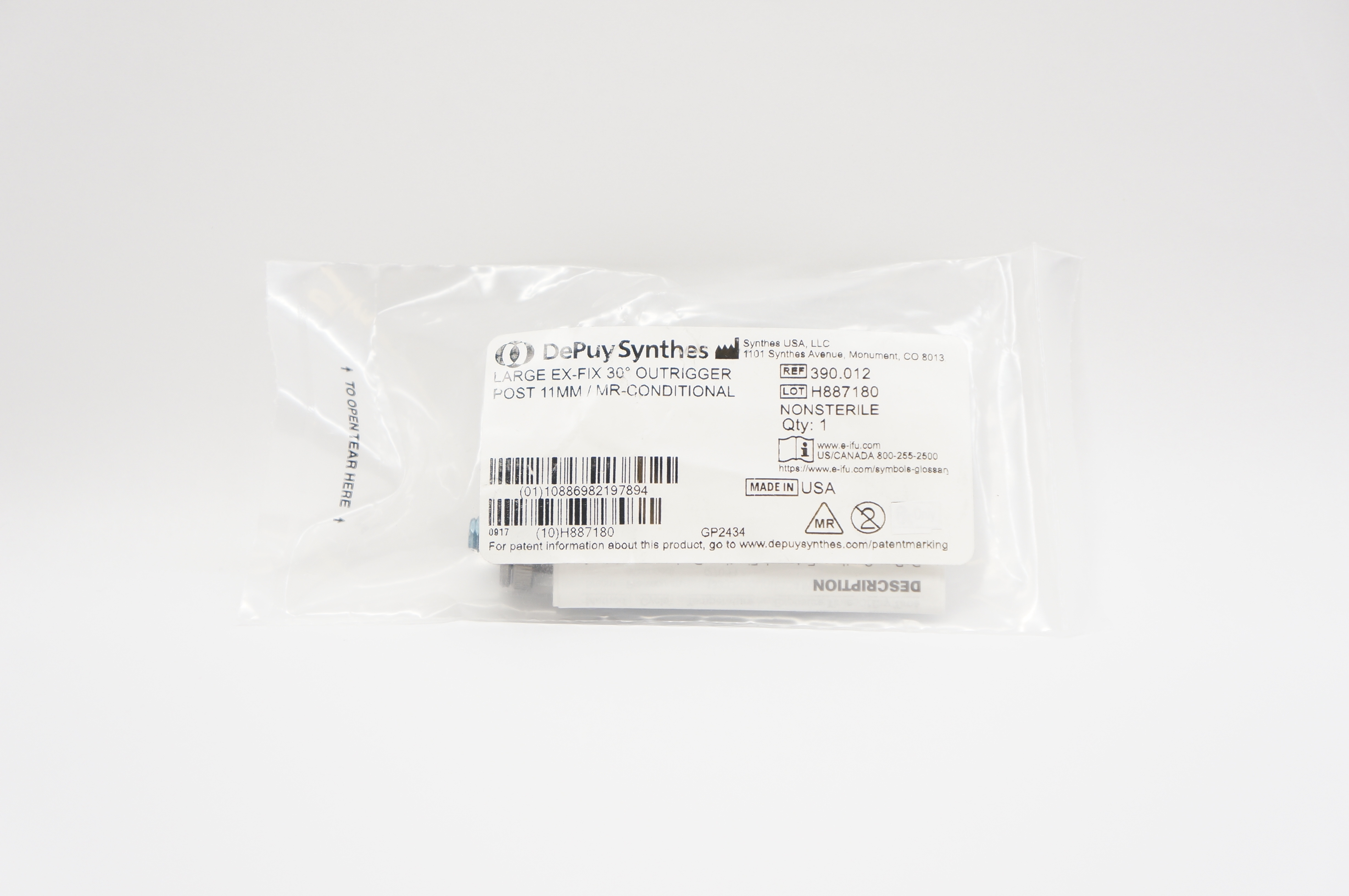 Synthes 390.012 DePuy Large External Fixation 30 Degree Outrigger Post 11mm